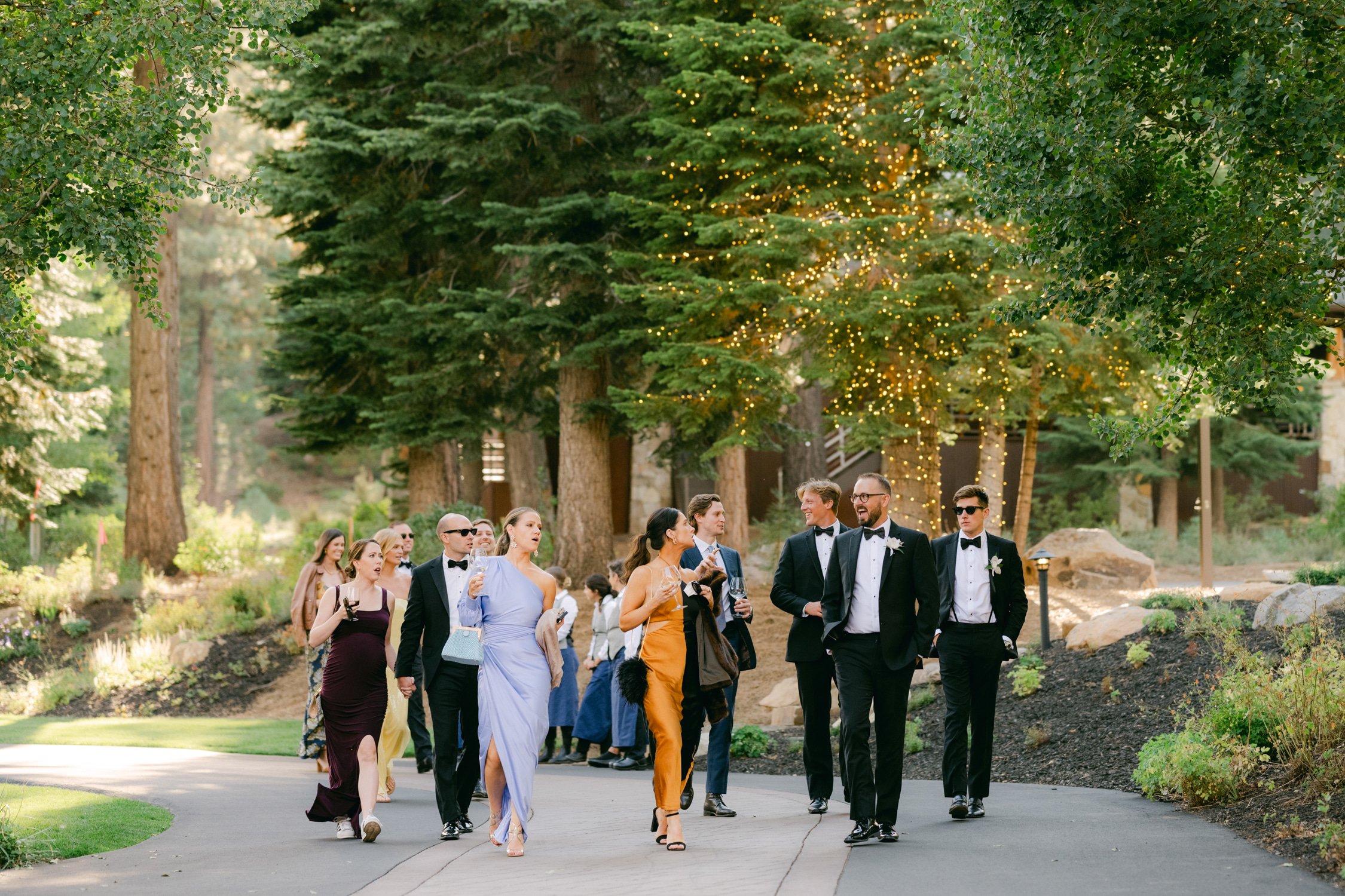 Martis Camp Wedding, photo of the wedding guests walking to the reception