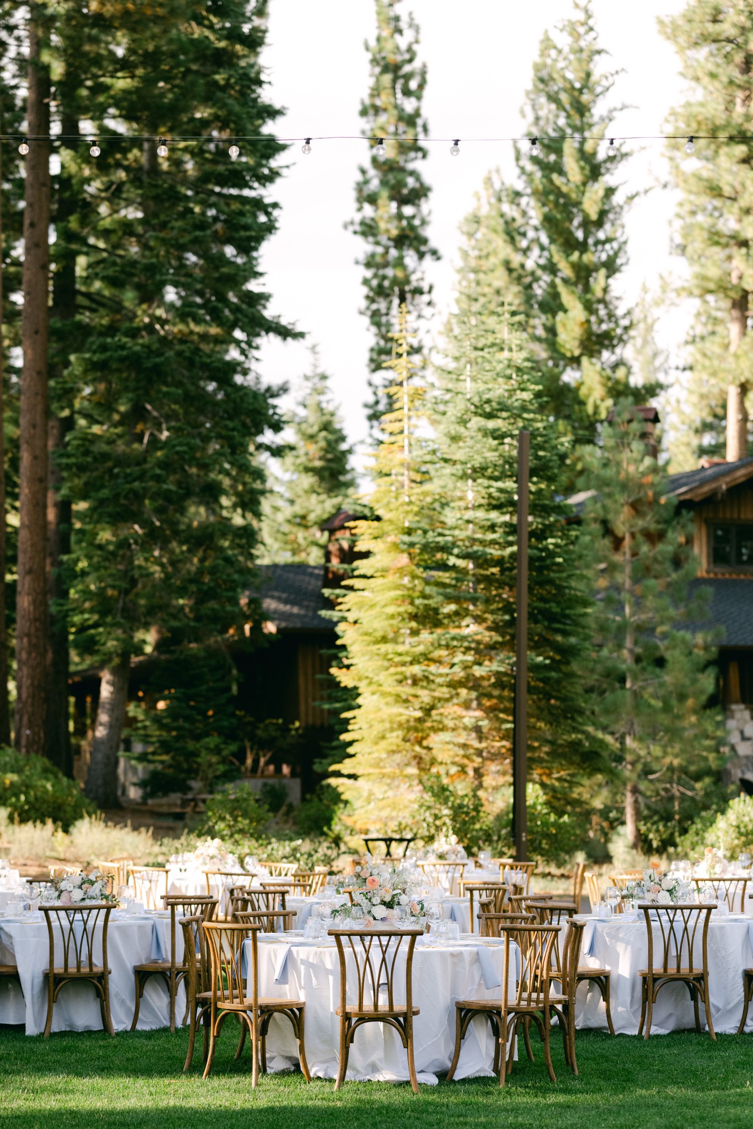 Martis Camp Wedding, photo of the outdoor wedding reception setup 
