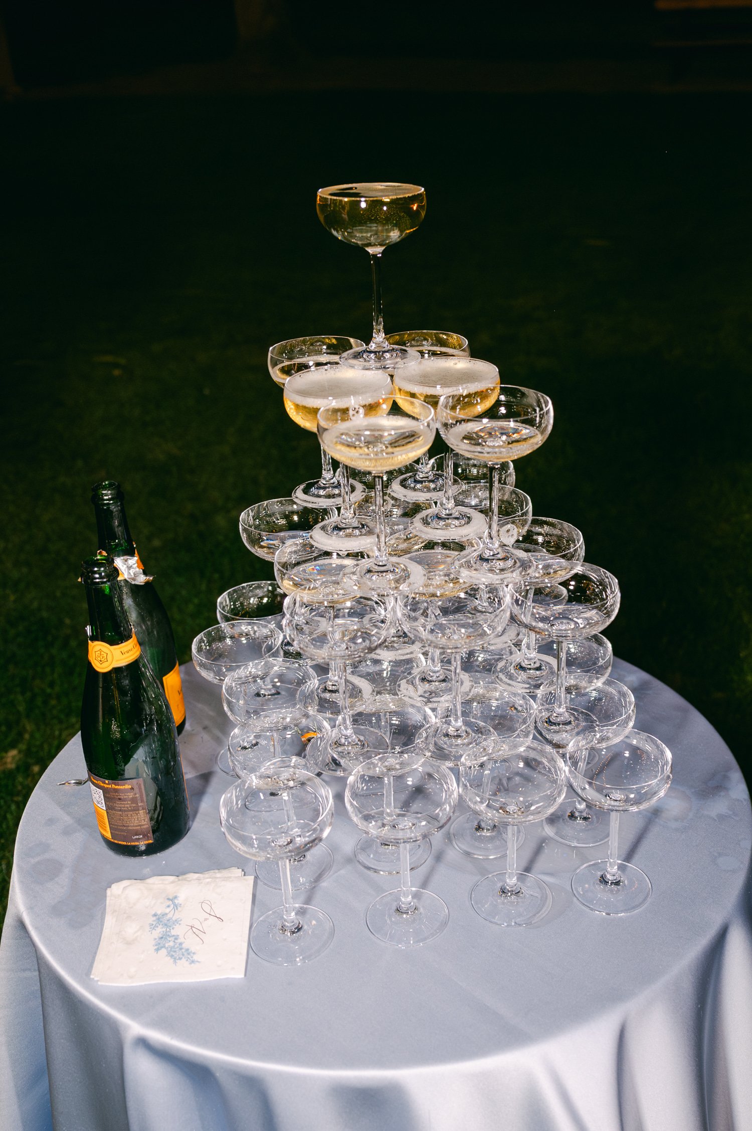 Martis Camp Wedding, photo of the champagne glass tower