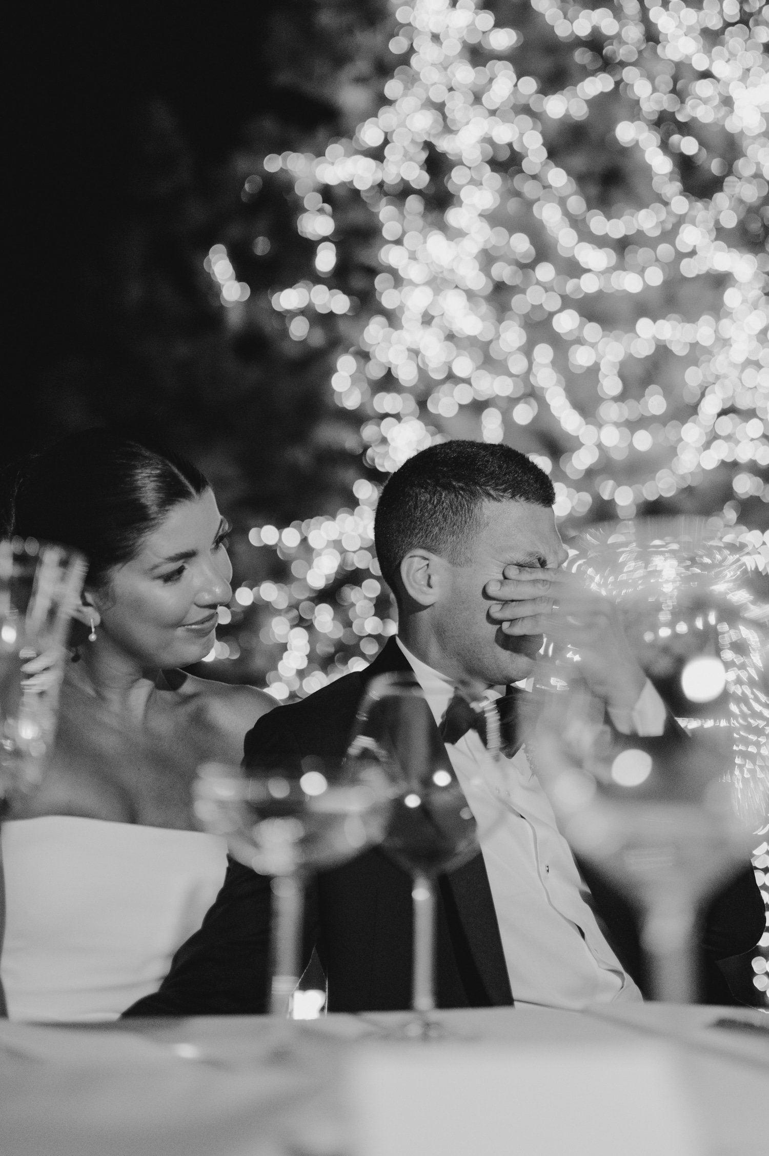 Martis Camp Wedding, photo of the couple being emotional during the speeches