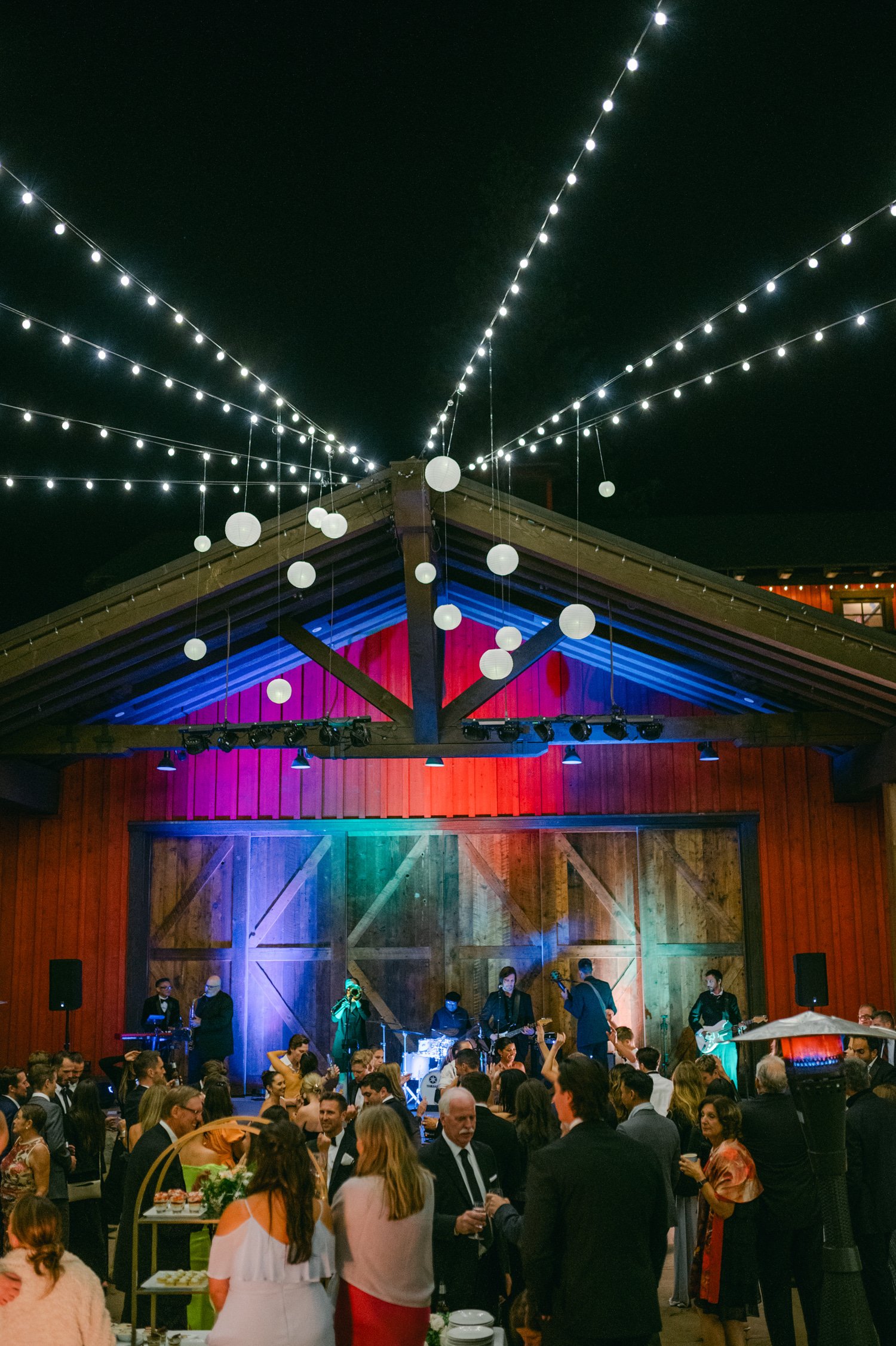 Martis Camp Wedding, photo of the evening reception with twinkling lights