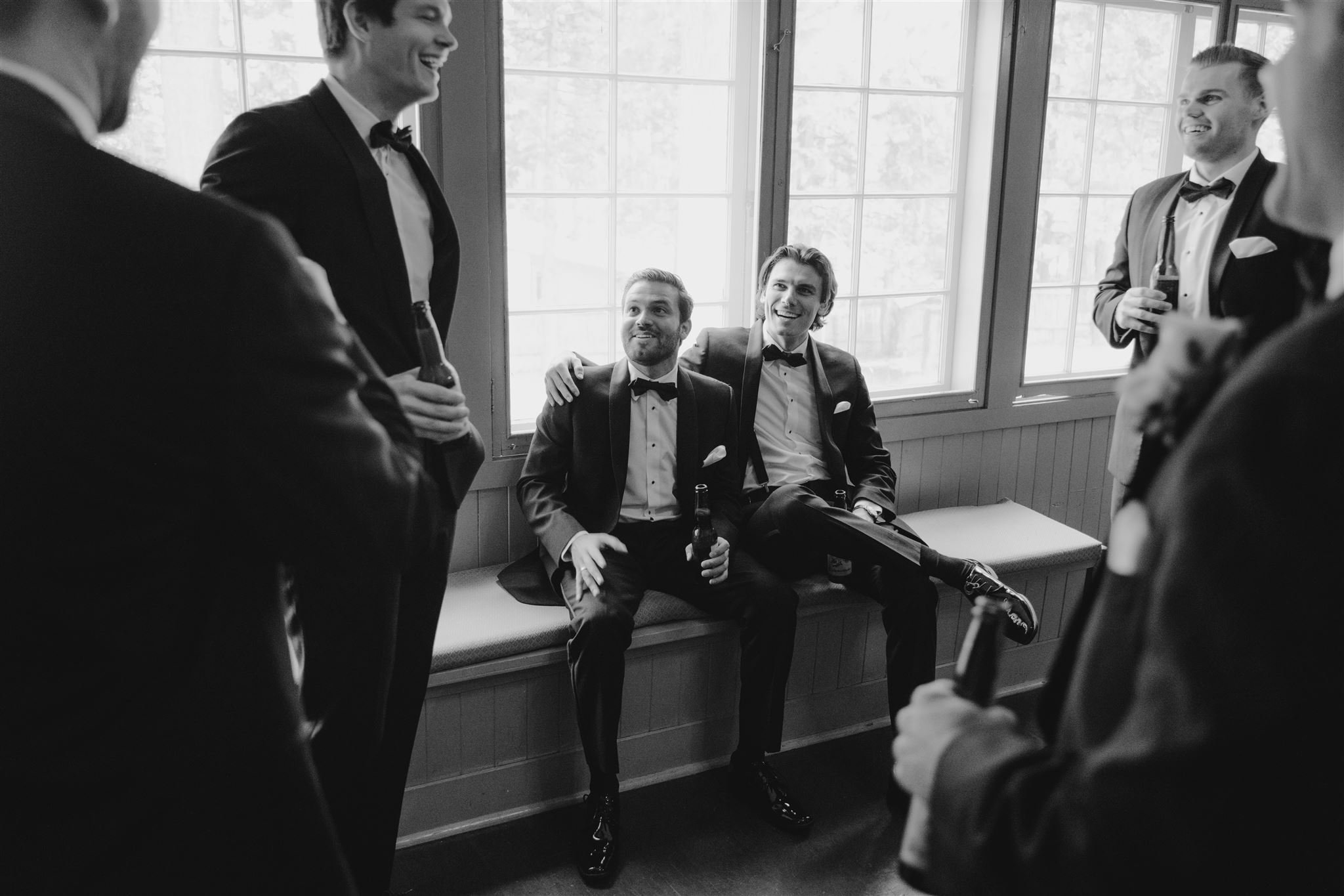 Valhalla Lake Tahoe wedding, photo of the groomsmen preparing for the wedding