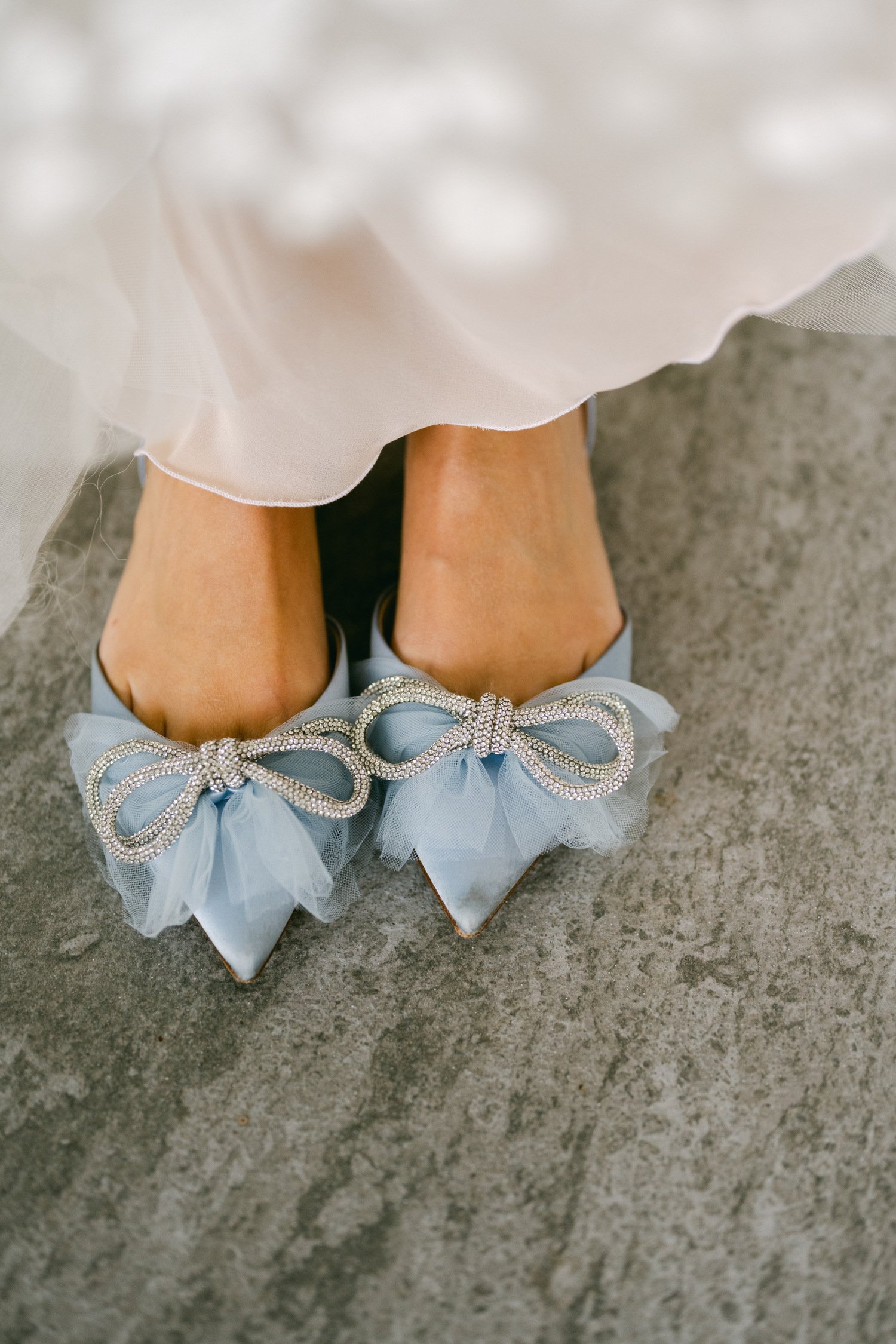 Elm Estate Wedding photos, photo of the bride's wedding shoes in blue with bow details