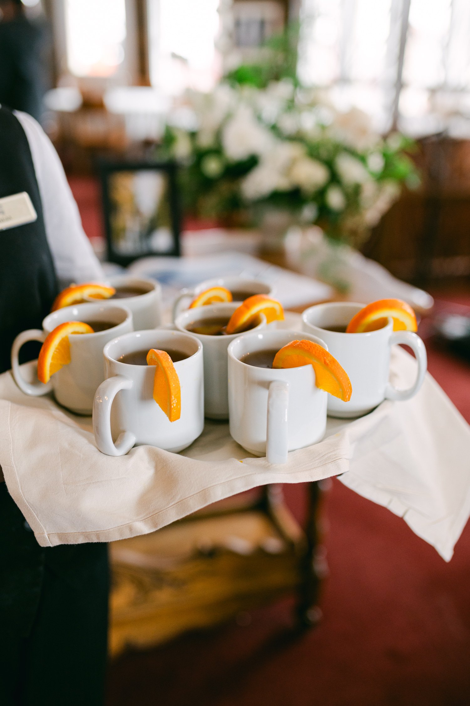 Sun Valley Roundhouse Wedding photos of the hot cocoa drink with orange served for the guests