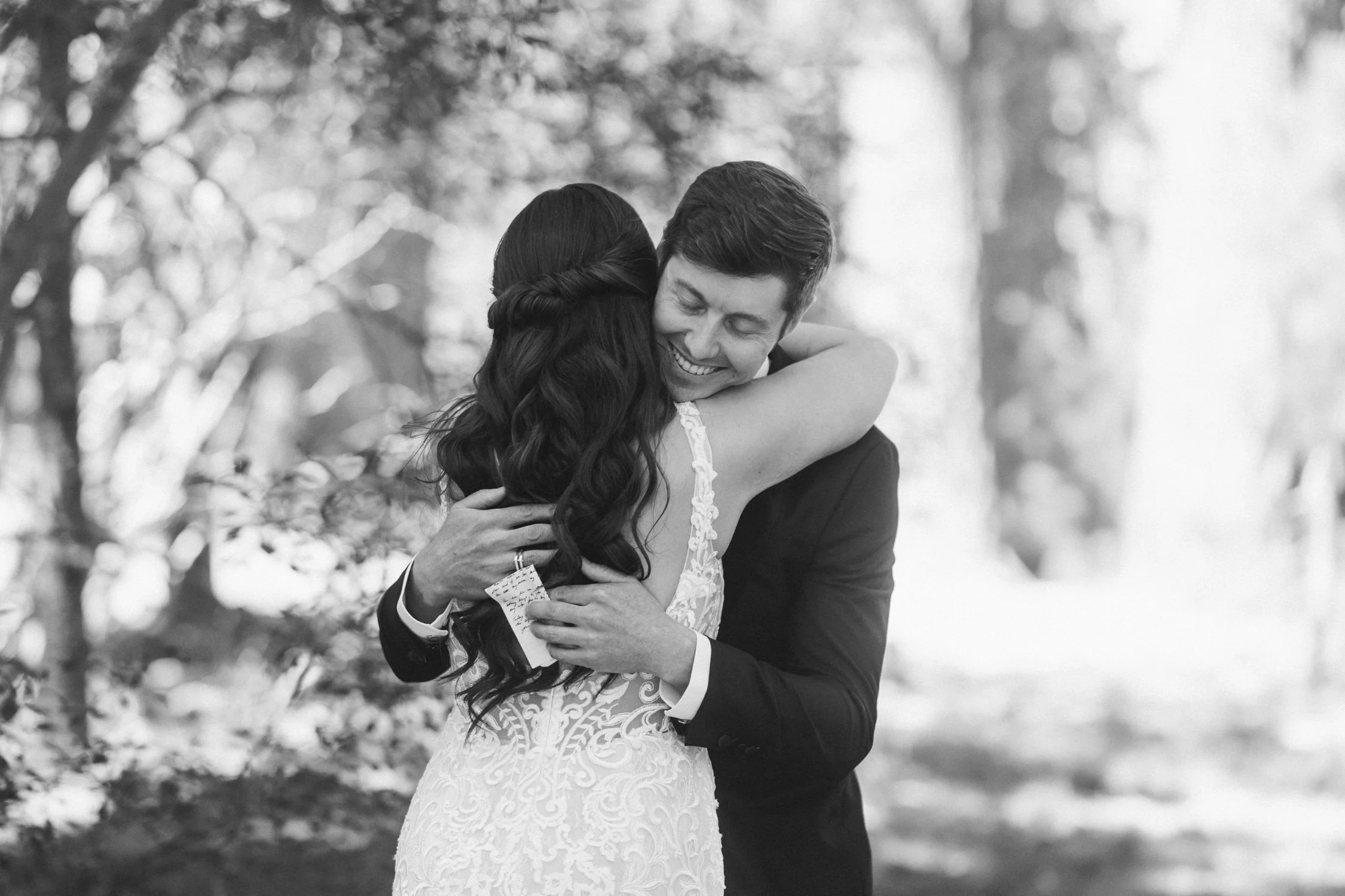 Valhalla wedding photo of the bride and groom’s first look outdoors