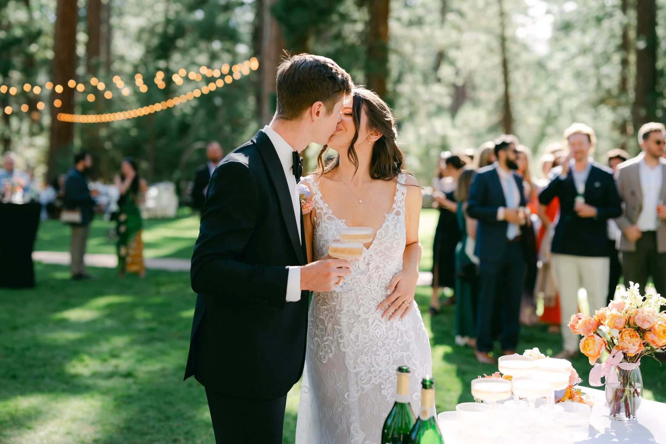 Valhalla wedding photo of the couple celebrating with champagne