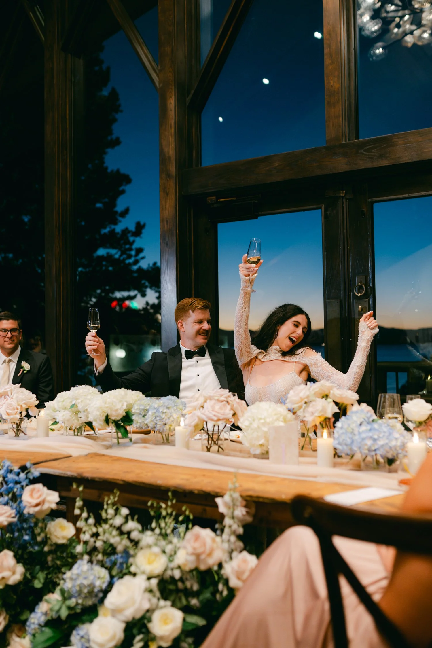 Edgewood Lake Tahoe wedding, photo of the bride and groom enjoying the wedding speeches