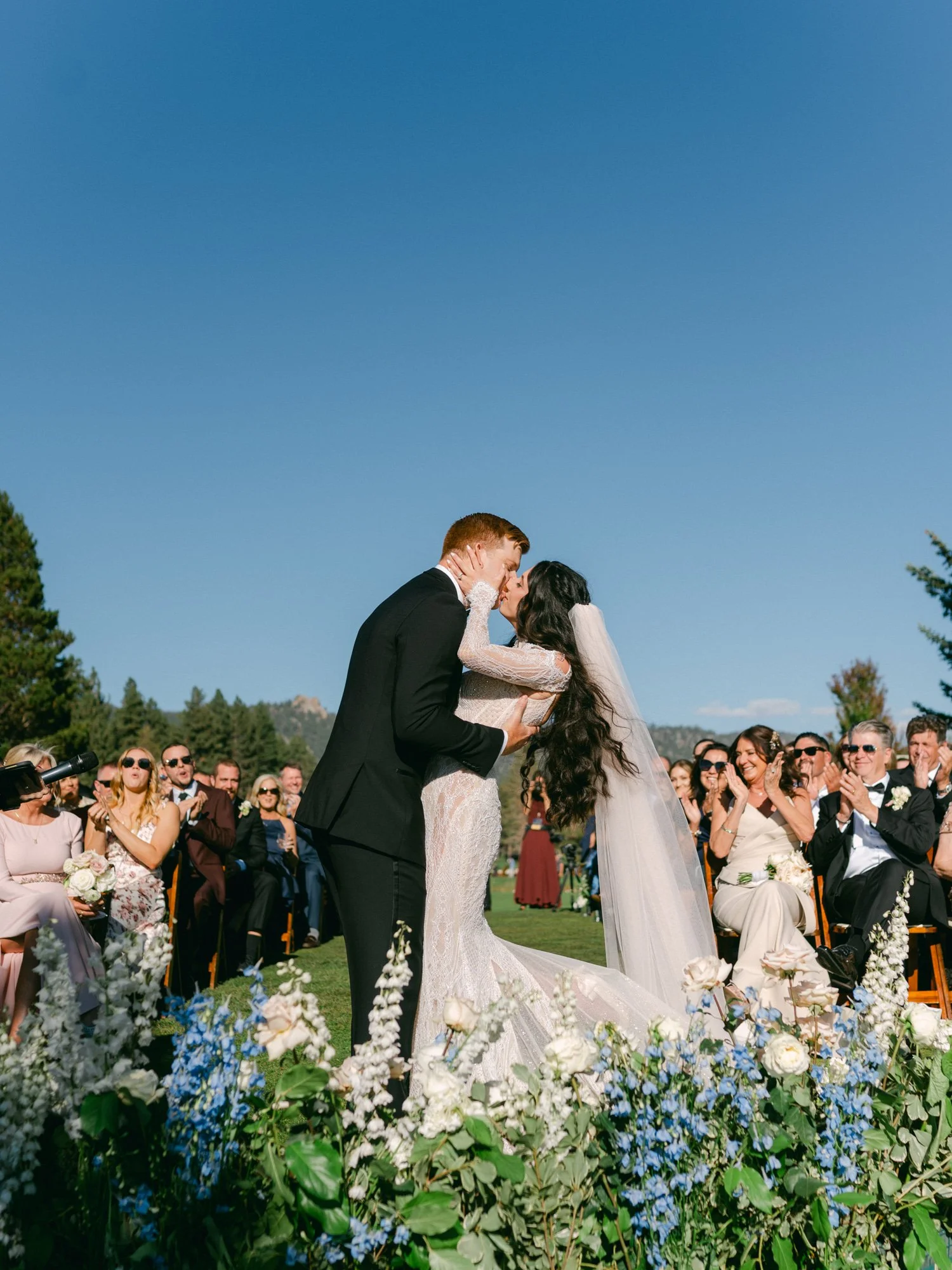 Edgewood Lake Tahoe wedding, photo of the bride and groom’s first kiss at the ceremony