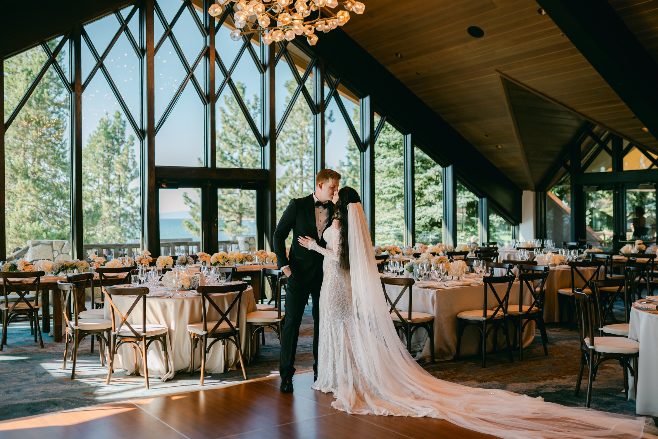 Edgewood Lake Tahoe wedding, photo of the newlyweds inside their elegant reception venue