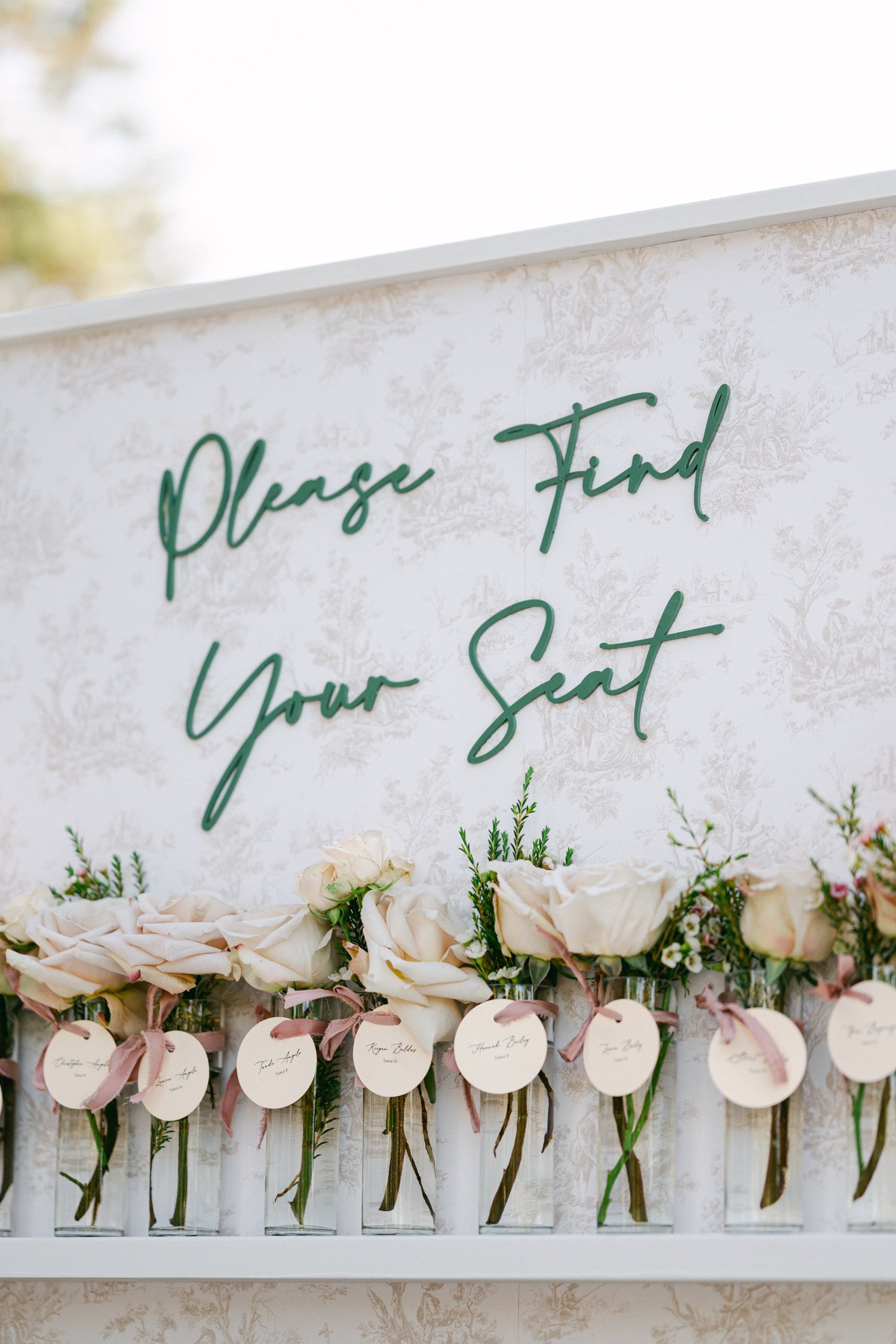 Edgewood Lake Tahoe wedding, photo of a floral wedding seating chart for the dinner tables