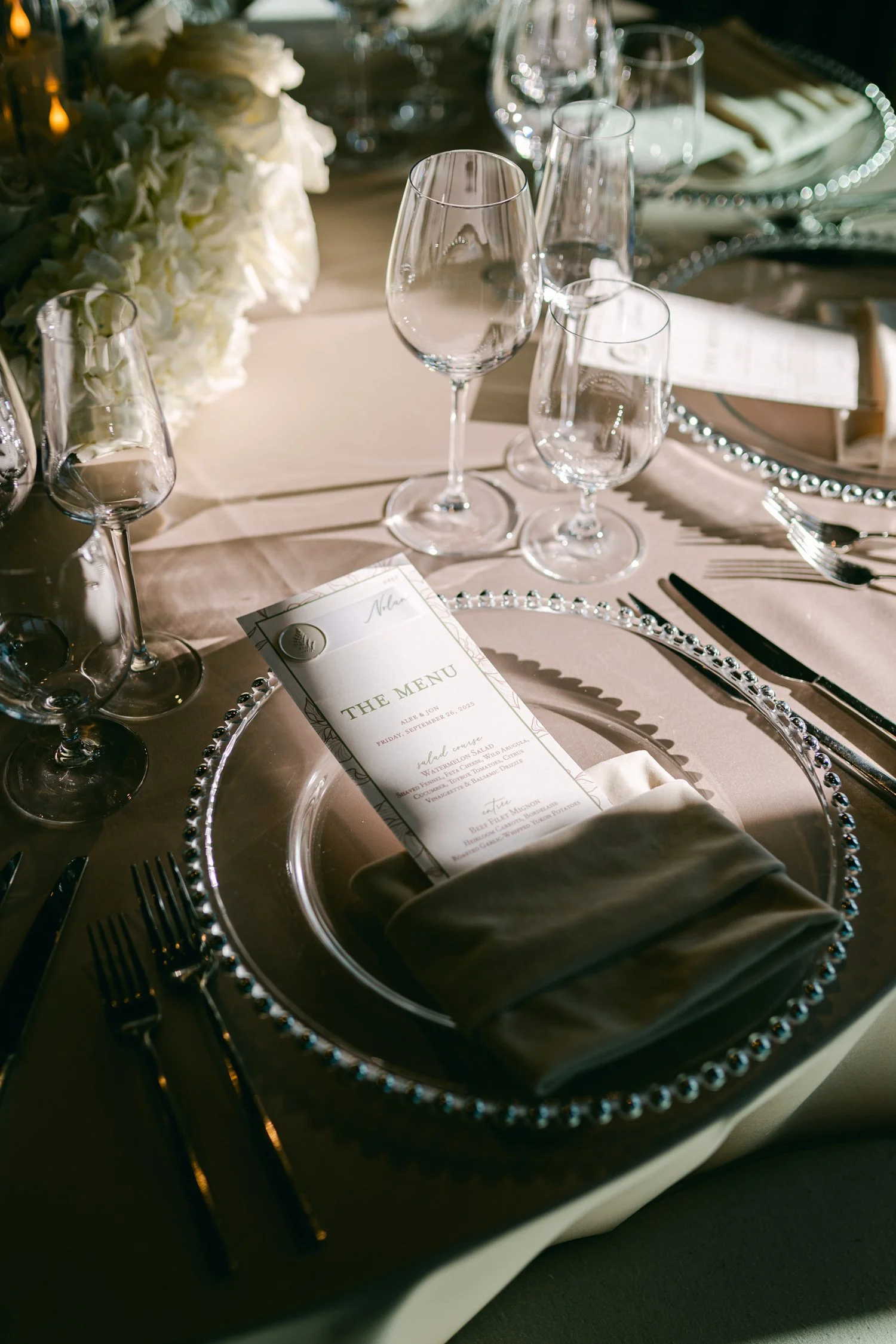 Edgewood Lake Tahoe wedding, photo of the romantic wedding reception table setup