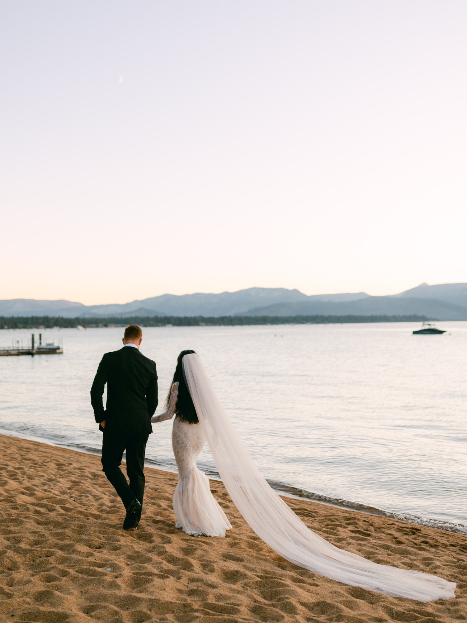 Edgewood Lake Tahoe wedding, photo of the couple’s sunset portraits by the lake