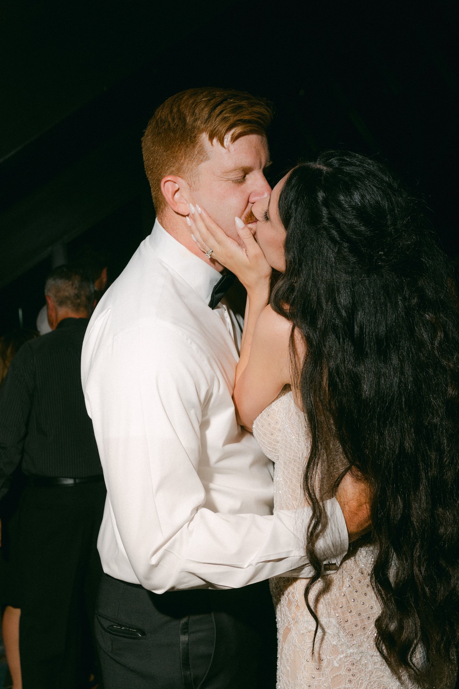 Edgewood Lake Tahoe wedding, photo of the bride and groom kissing during the reception