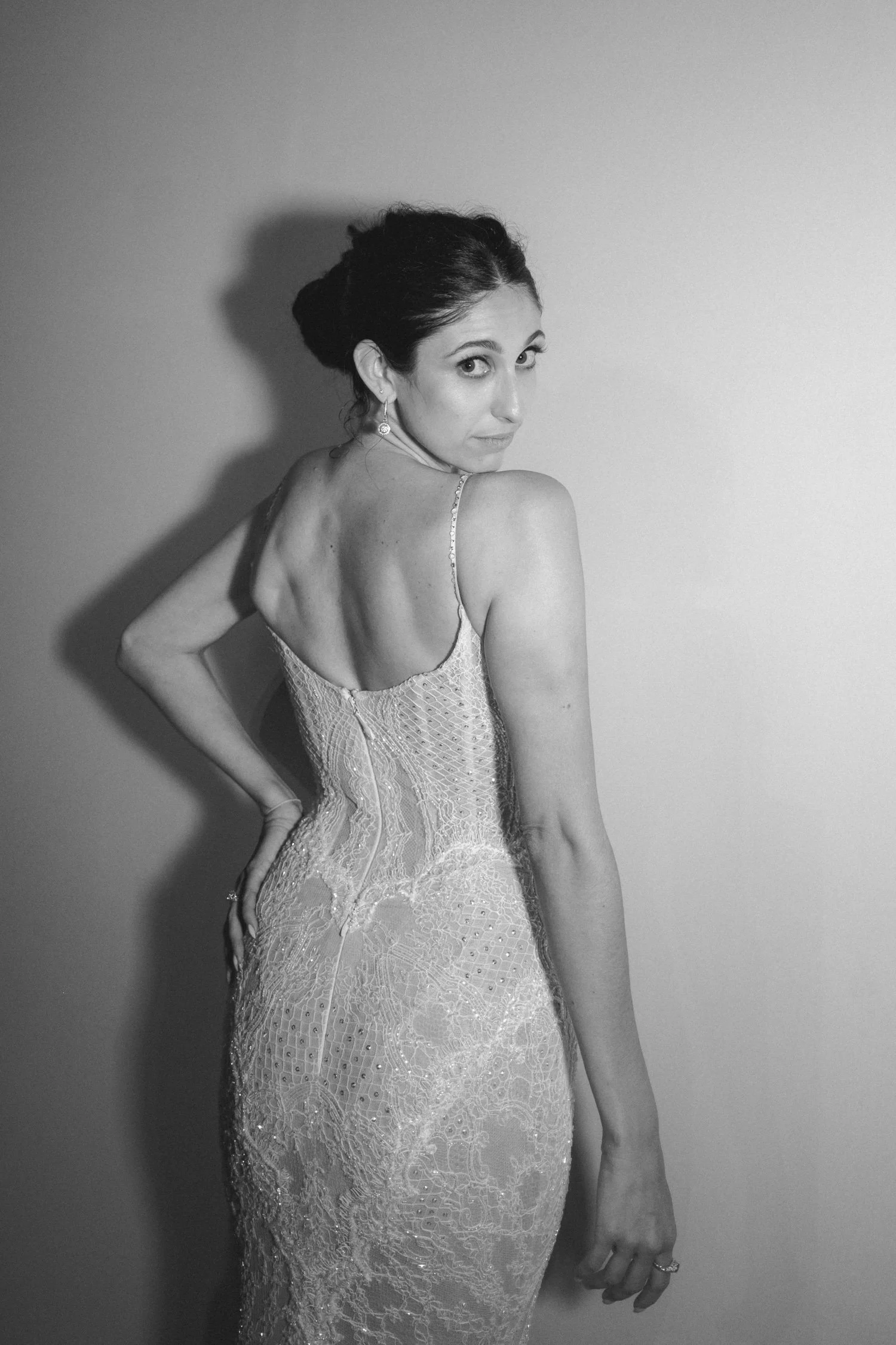 Edgewood Lake Tahoe wedding, photo of the bride’s stunning gown with a low cut back detail