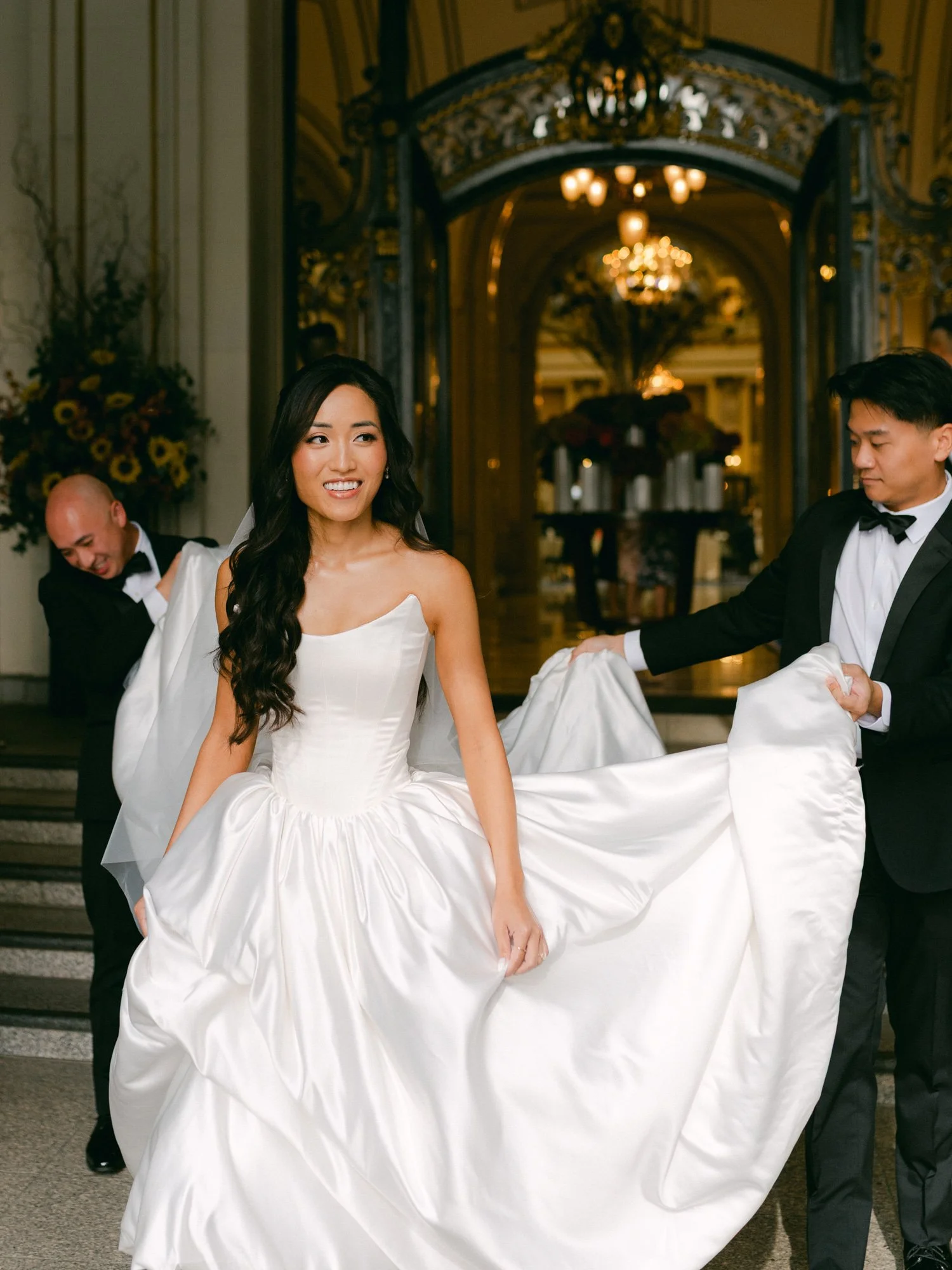 California Academy of Sciences in San Francisco Wedding, photo of the bride in her low-cut corset wedding dress 