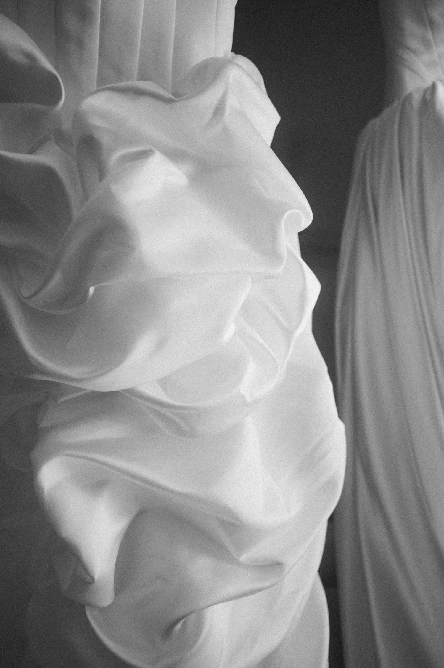 California Academy of Sciences in San Francisco Wedding, photo of the wedding dress with big ruffle details 