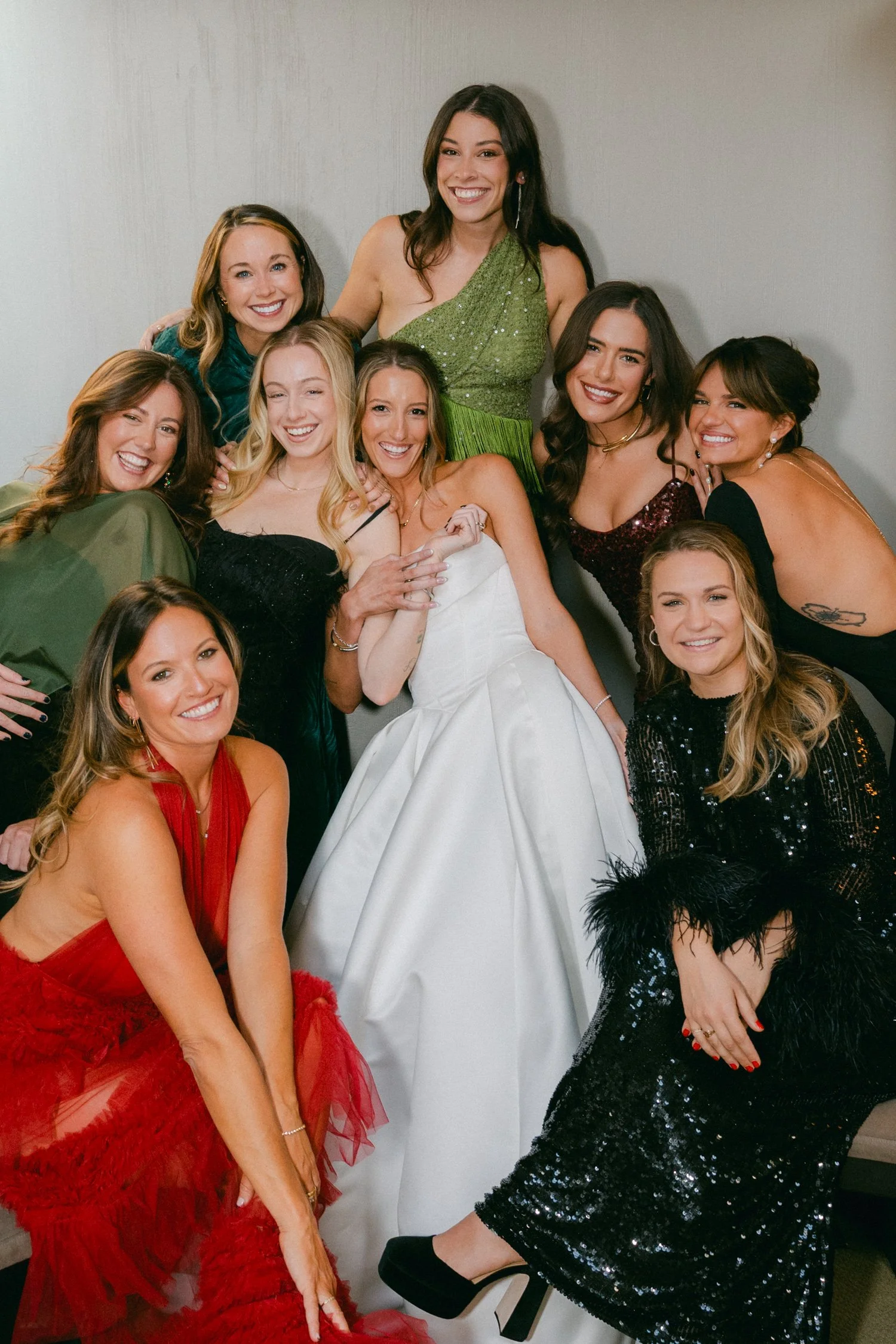 PlumpJack Wedding, photo of the bride posing with her stylish bridesmaids
