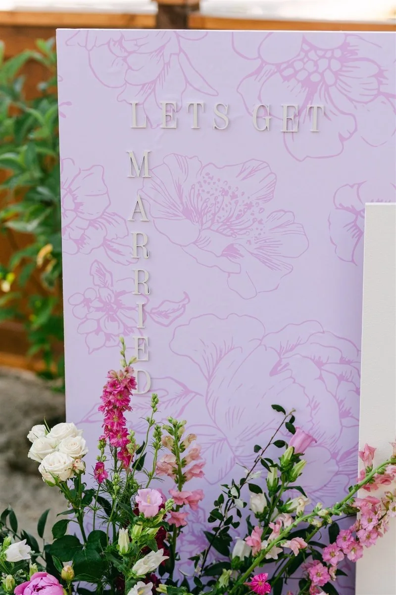 Beach Retreat &amp; Lodge at Tahoe wedding, photo of pink wedding signage decor