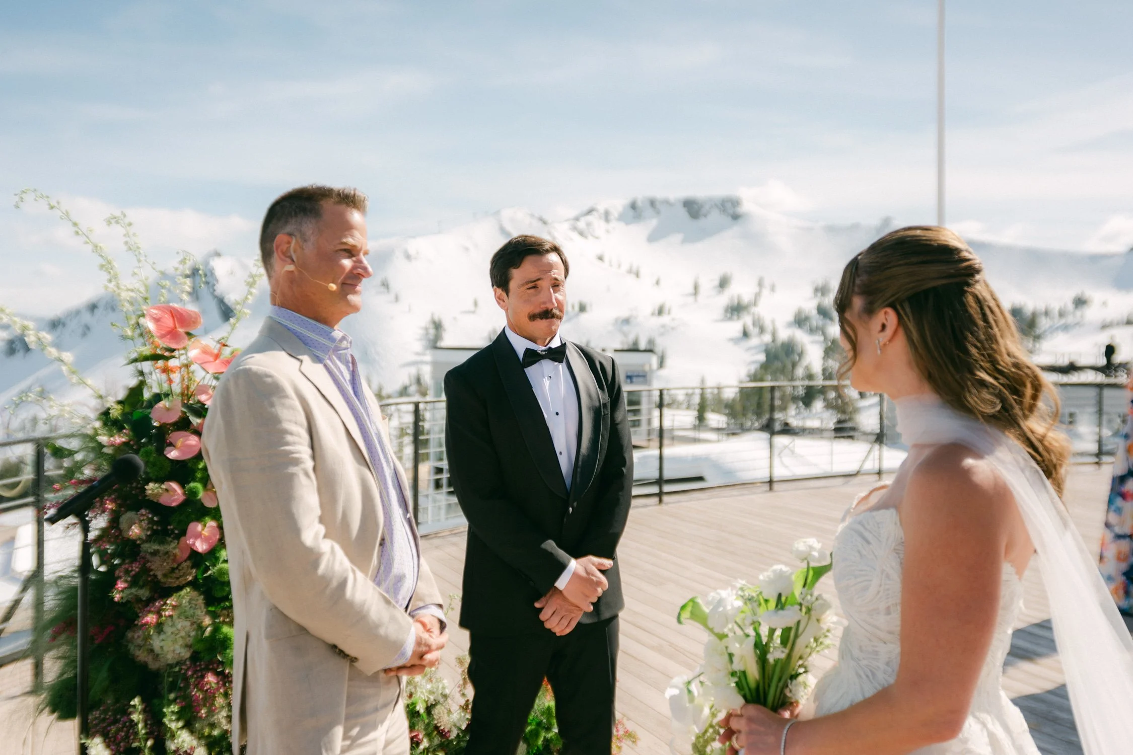 High Camp Ceremony, photo of a wedding ceremony with views of the surrounding Sierra Nevada mountains and Lake Tahoe. 