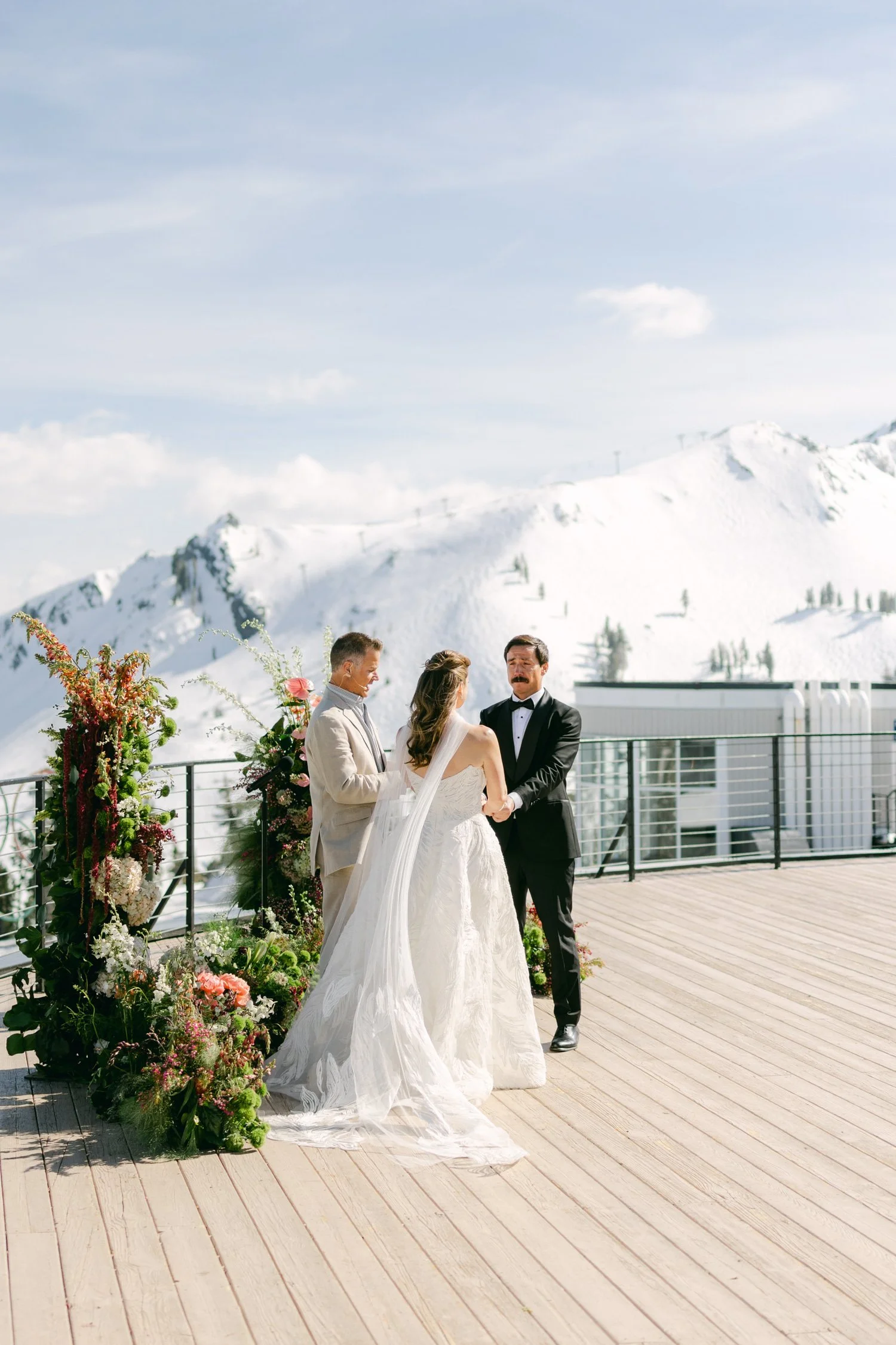 High Camp Ceremony, photo of the couple exchanging vows during a mountain wedding ceremony