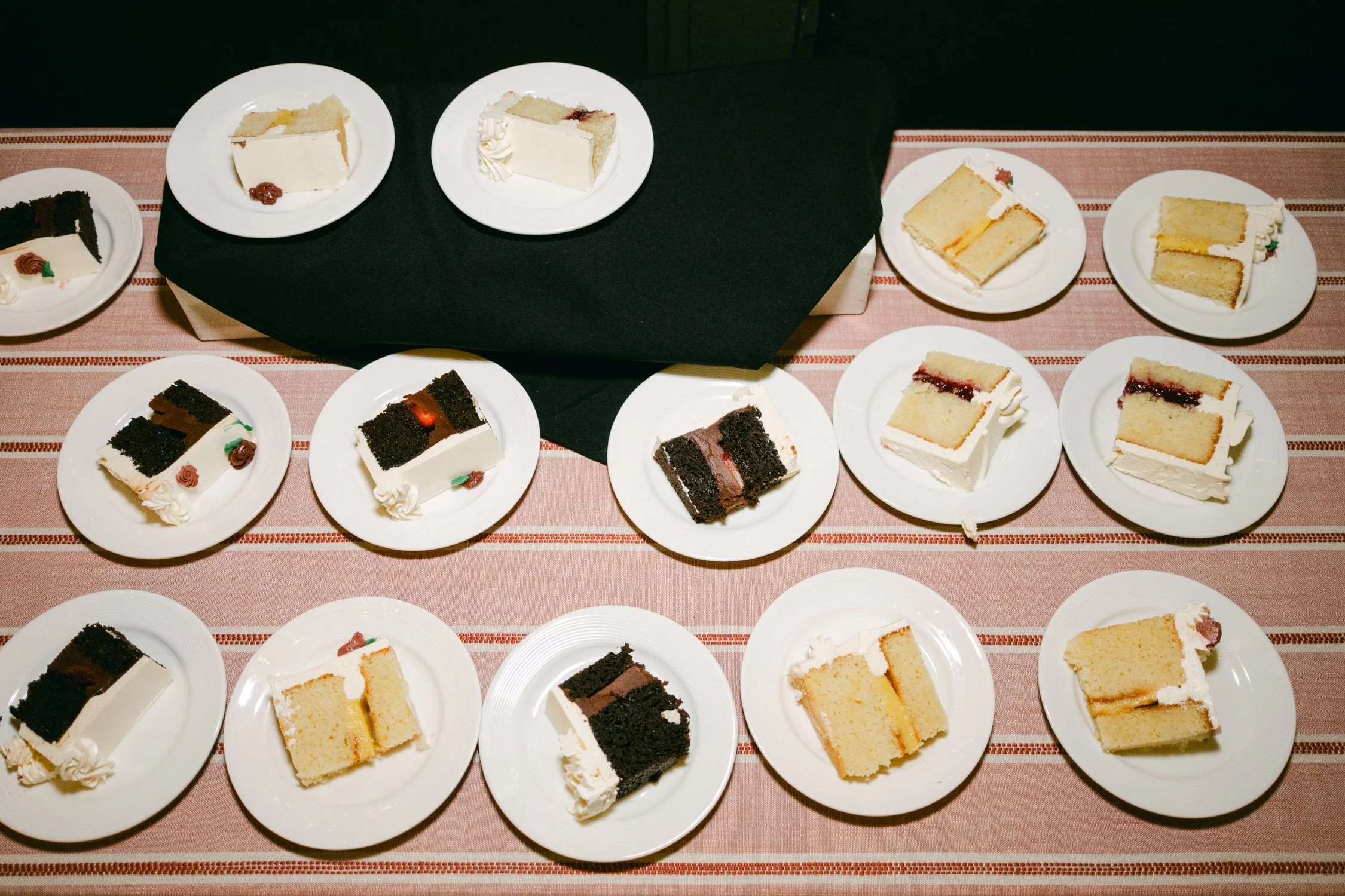 Palisades wedding venue, photo of dessert station featuring assorted cake slices