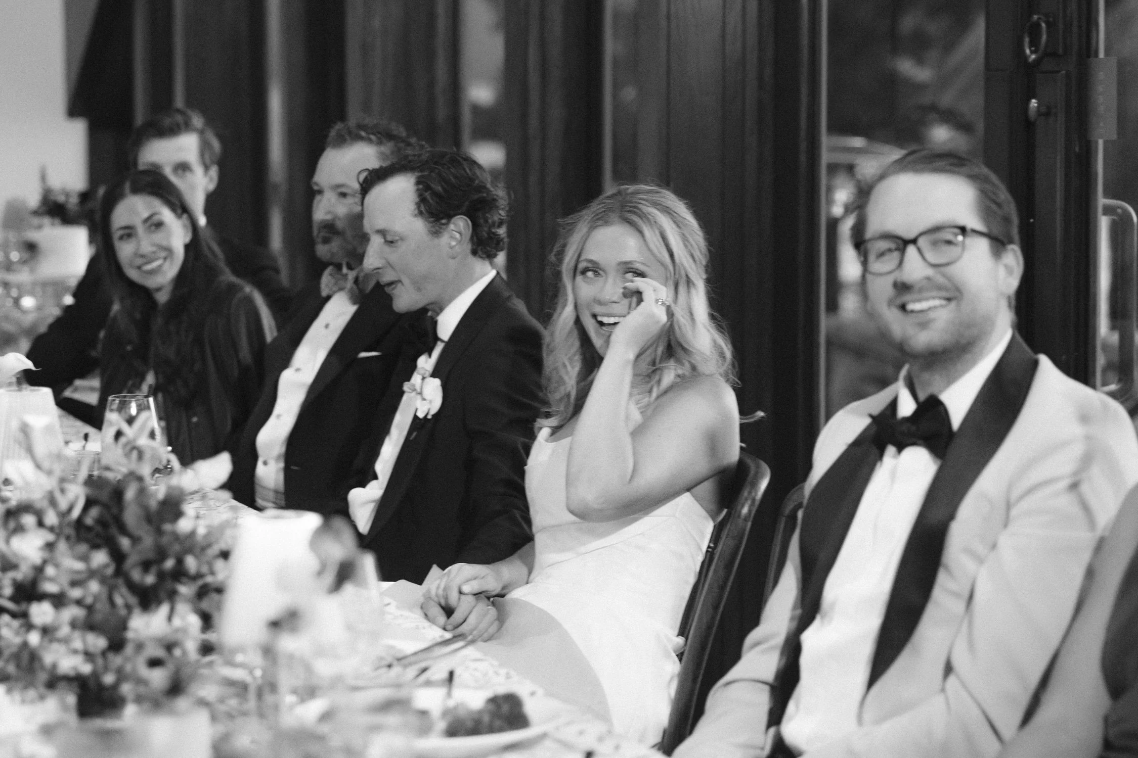 Edgewood maximalist wedding, photo of a an emotional moment during the wedding reception