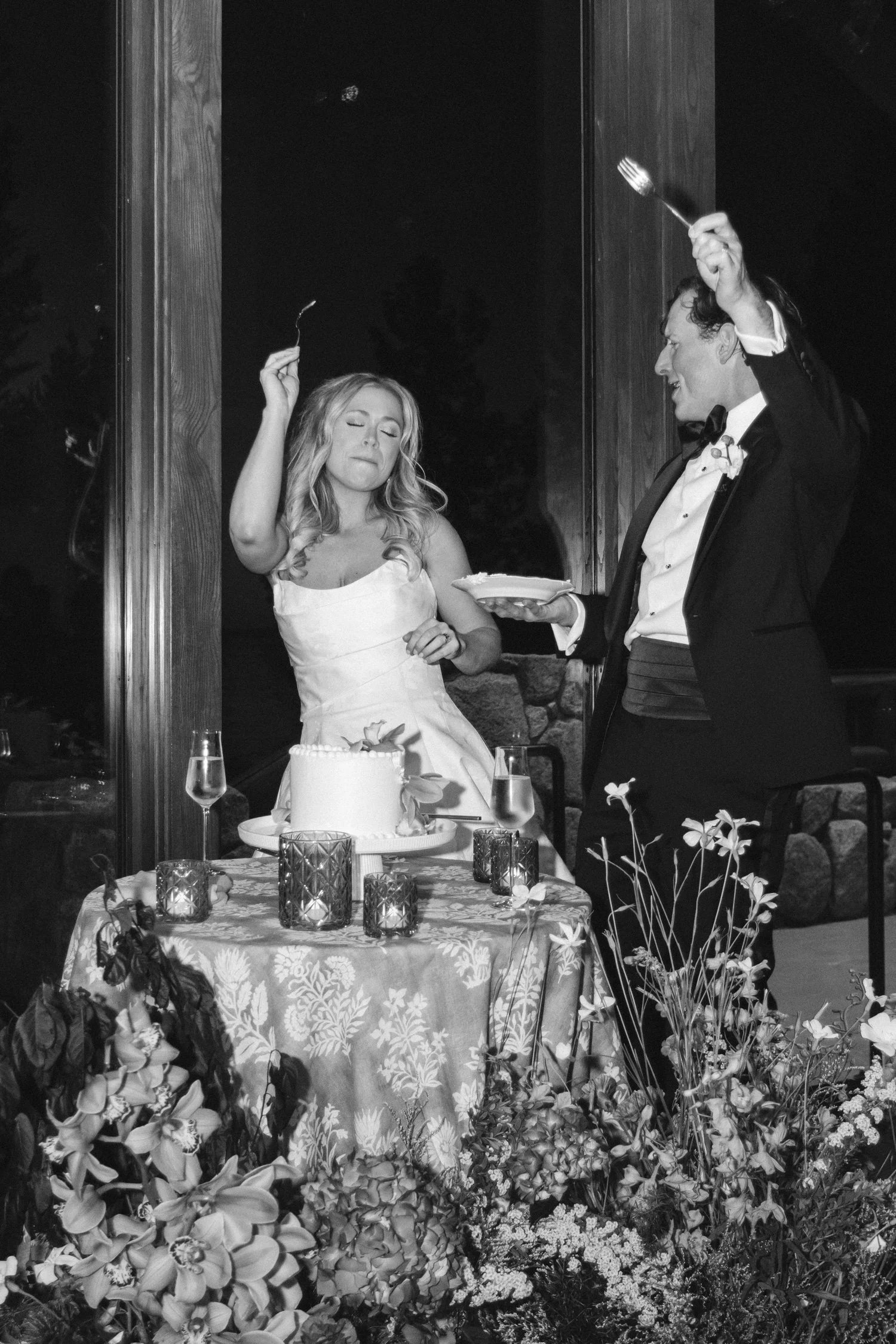 Edgewood maximalist wedding, photo of a joyful moment featuring the newlywed couple celebrating at their reception. 