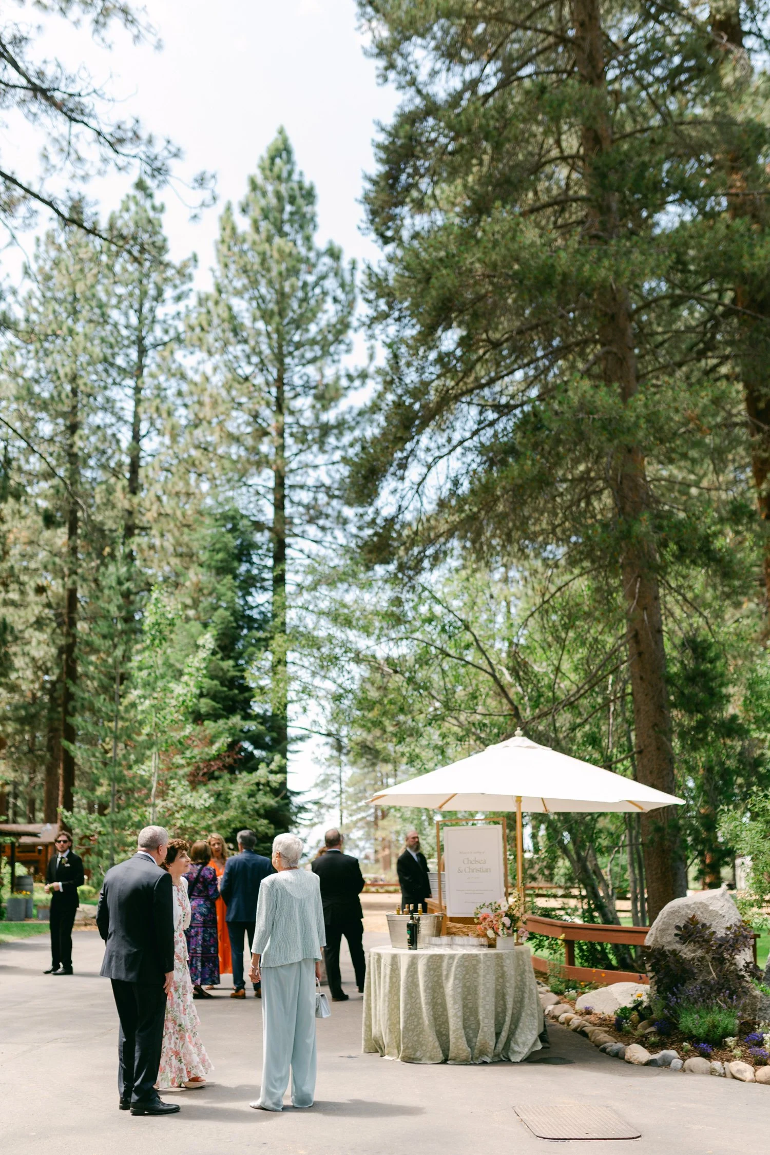 Lake Tahoe 4-H Camp wedding photos, photo of guests mingling outdoors before the ceremony