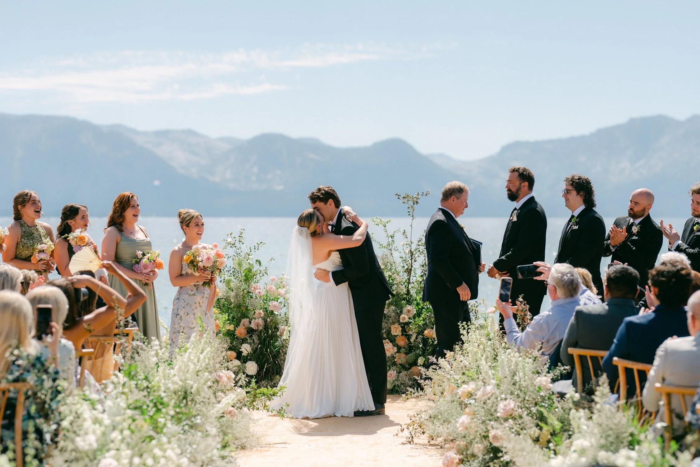 Lake Tahoe 4-H Camp wedding photos, photo of outdoor wedding ceremony setting with panoramic views of the lake 