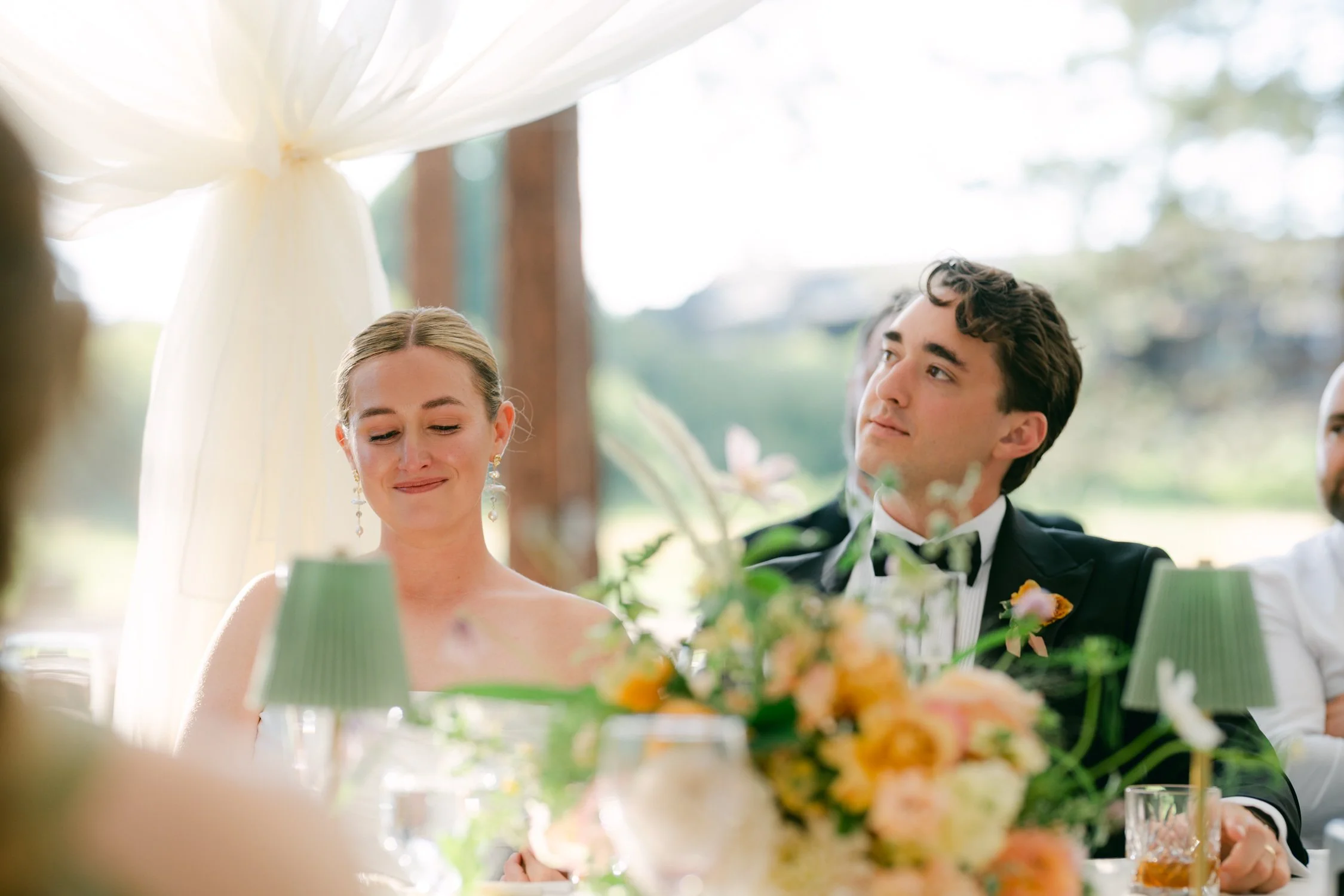 Lake Tahoe 4-H Camp wedding photos, photo of the couple being emotional during a wedding reception toast