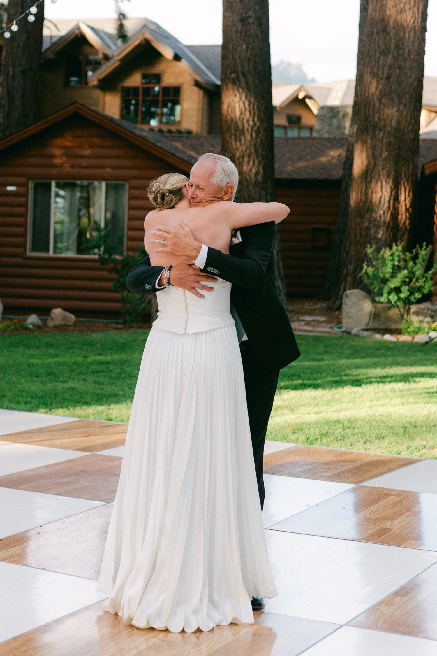Lake Tahoe 4-H Camp wedding photos, photo of the father daughter sharing an emotional moment on the dance floor