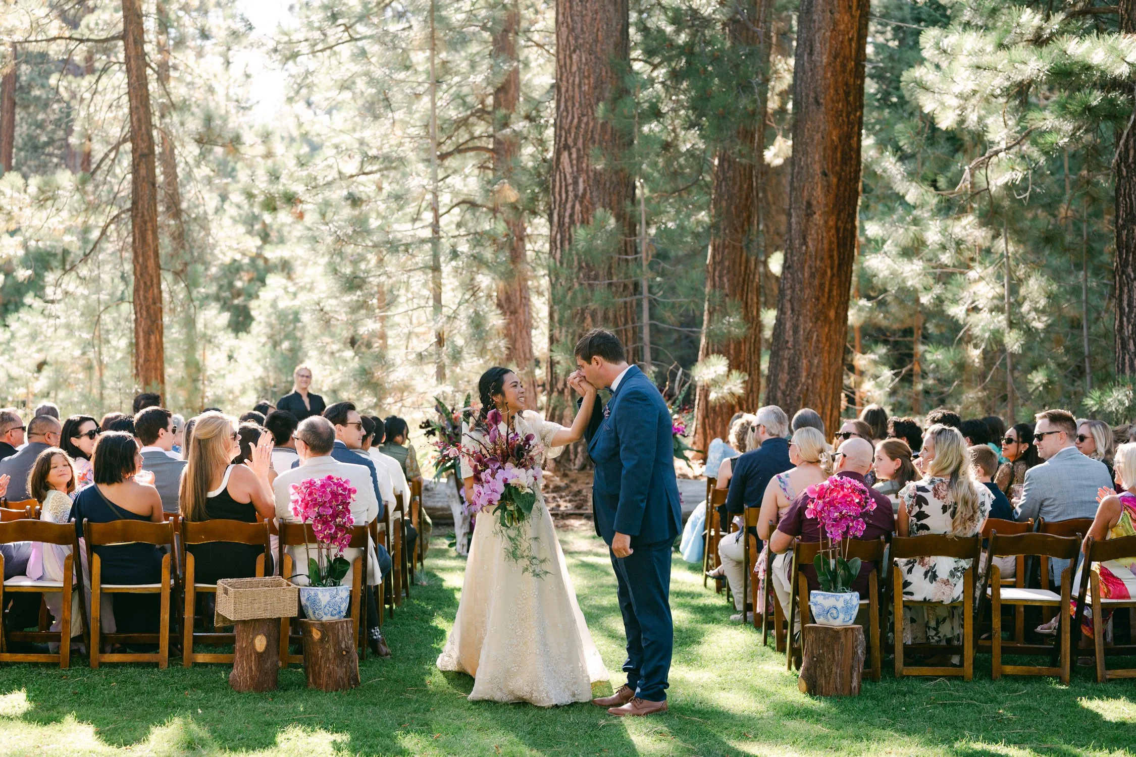 A Valhalla Lake Tahoe Wedding, photo of an outdoor pine forest wedding ceremony in a scenic mountain location