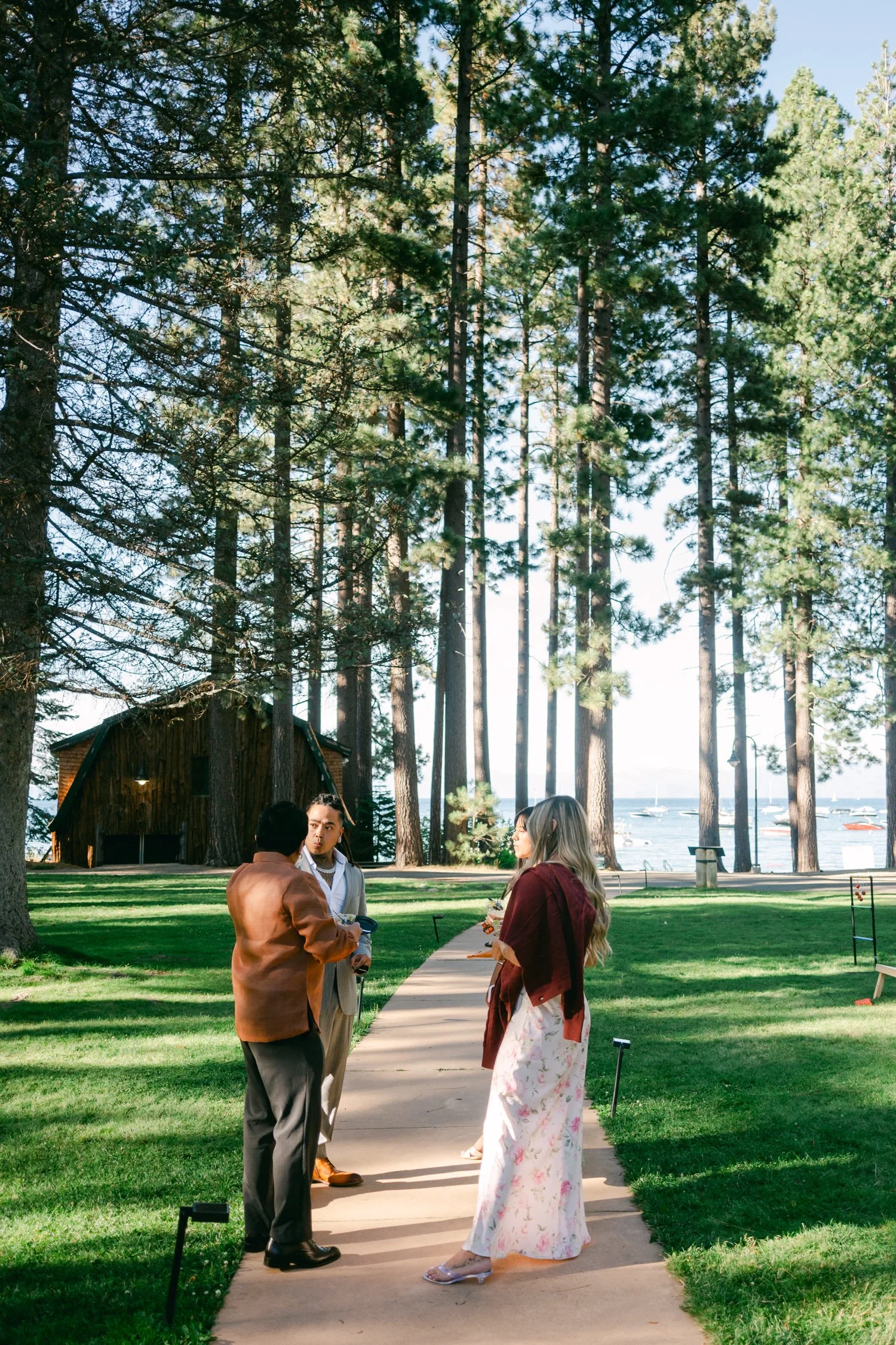 A Valhalla Lake Tahoe Wedding, photo of the wedding guests mingling outdoors