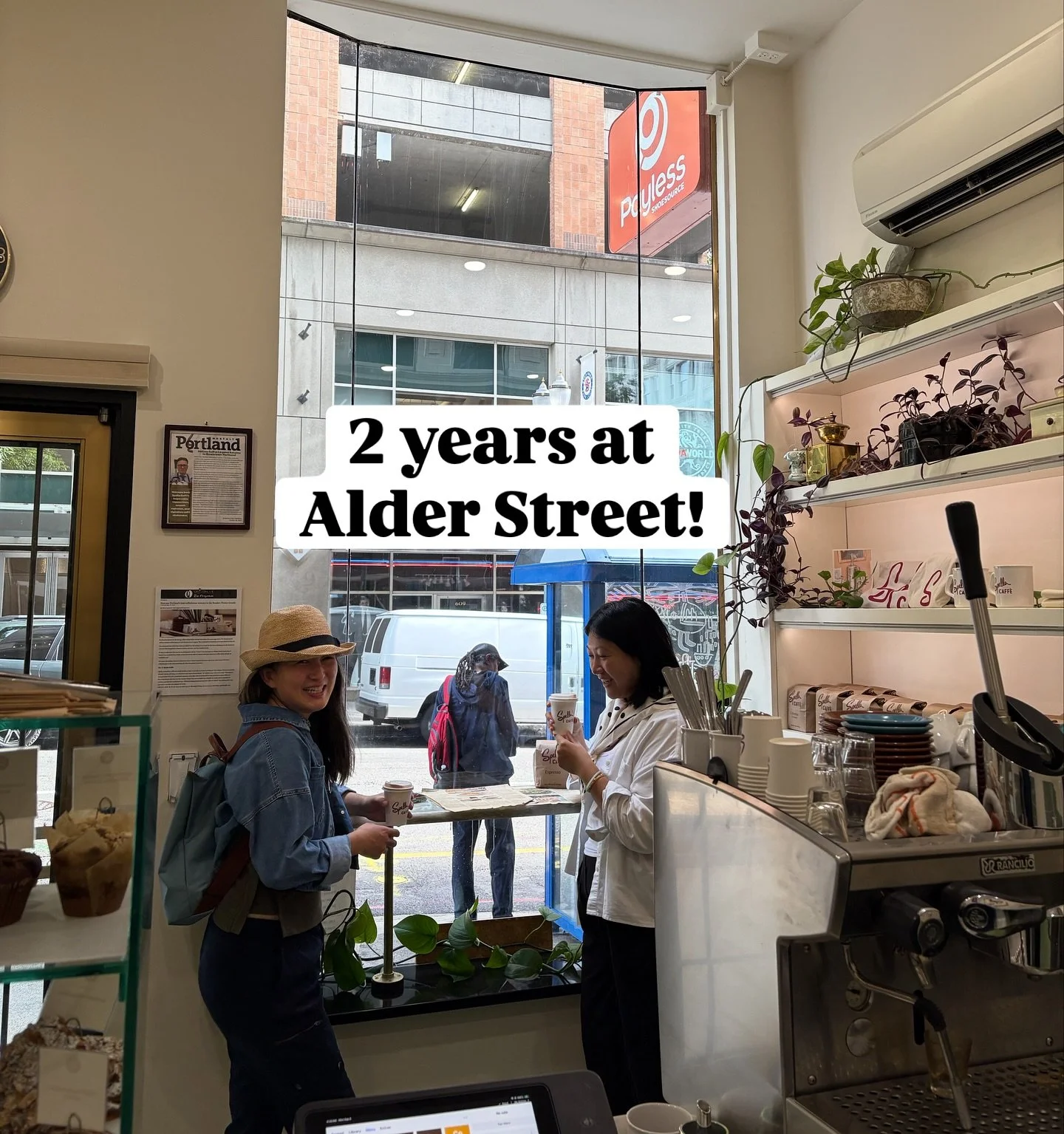 Thank you for 2 wonderful years of service at SW 6th and Alder Street! 19 years off of Alder! We LOVE serving this community. We feel how deeply you appreciate traditional artisan espresso, this gorgeous historic space, and our gracious service. We c