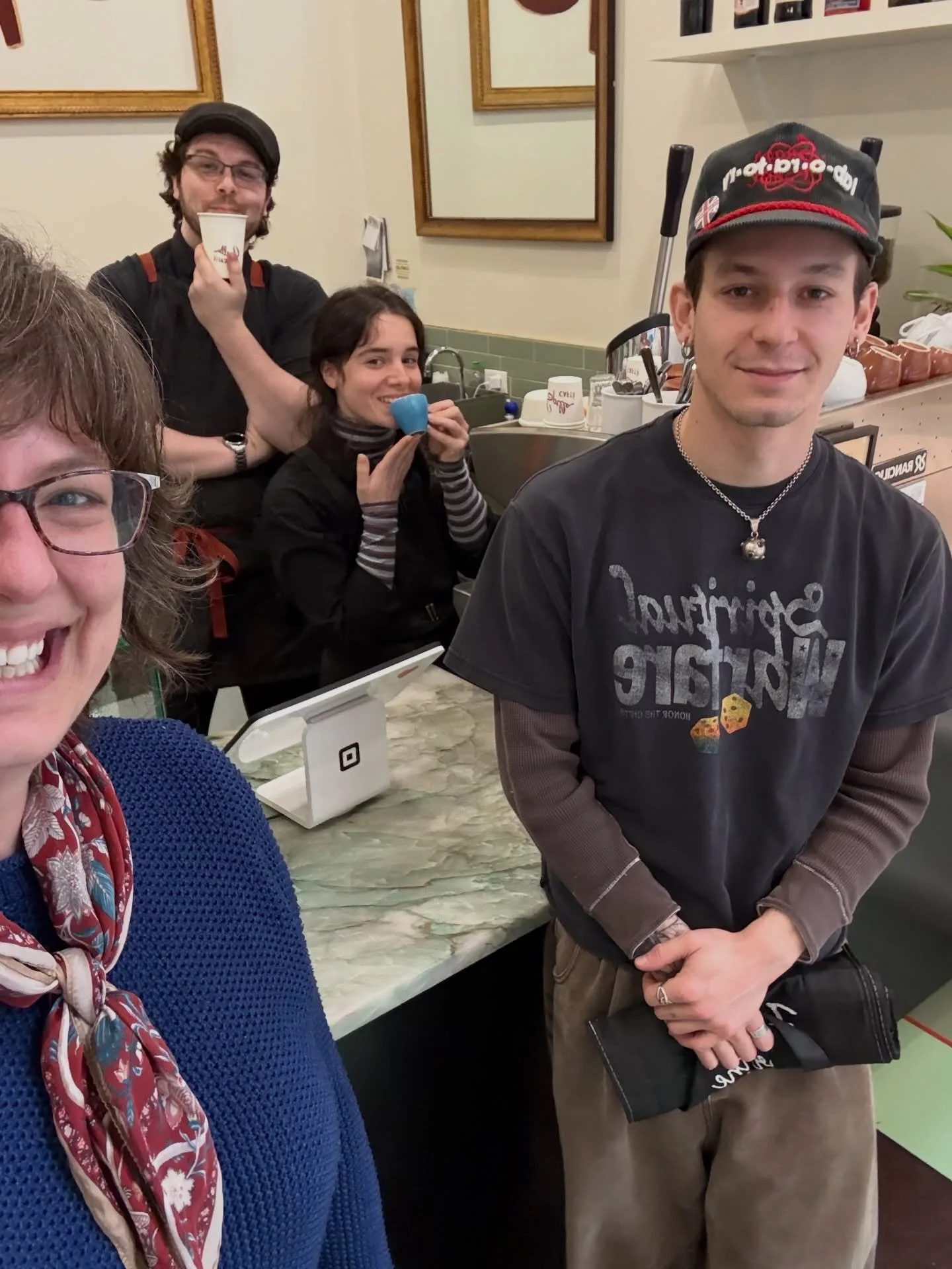 A rare moment with a handful of the crew at Alder! We are a small but mighty team, and most of you don&rsquo;t get the opportunity to see our roastery crew at the caff&egrave;. Ethan is our Roasting Apprentice learning under our Head Roaster Chelsea 