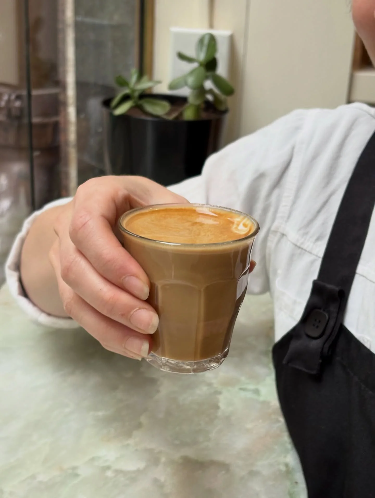 If straight espresso is a bit strong for your taste, our cortado has become a simple staple for many regulars: half doppio ristretto, half perfectly steamed milk. Nothing to hide behind. Nothing to distract. Just an exquisite expression of espresso, 