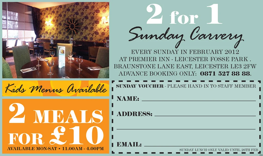 2 For 1 Sunday Carvery Voucher