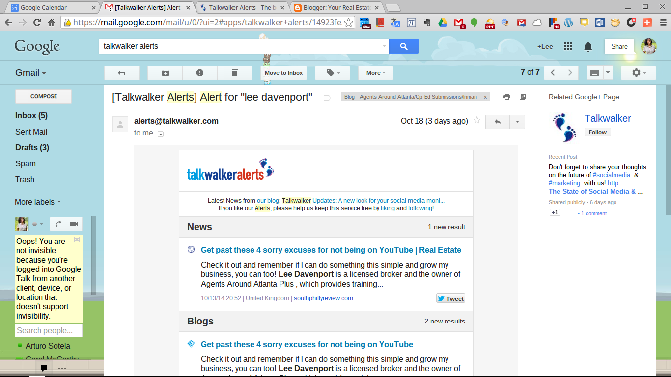 (Example of Talkwalker Alerts in my inbox.)