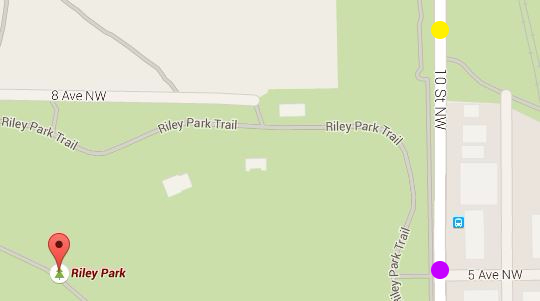 The slide started at the yellow dot and ran until the purple dot.