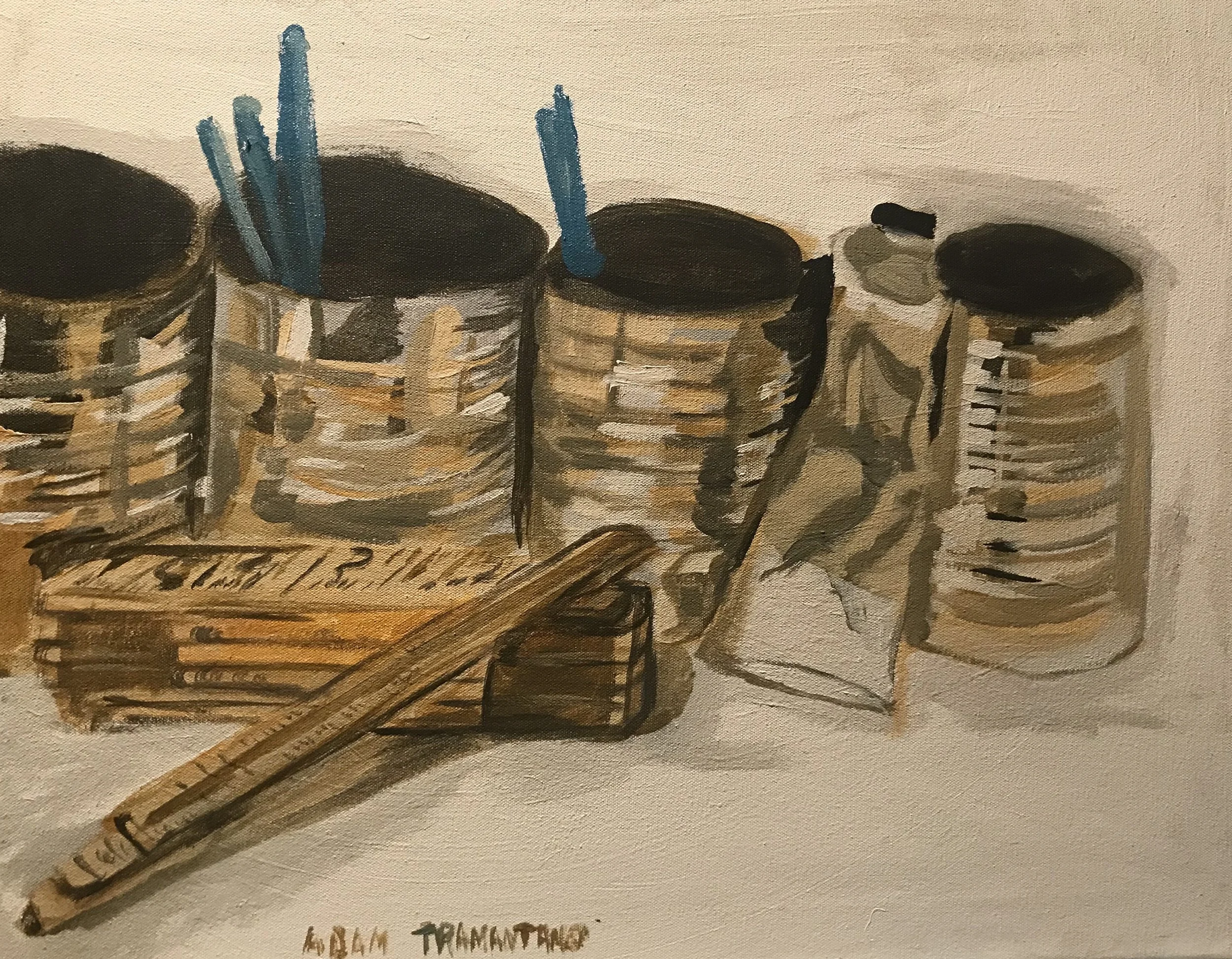 4 cans, ruler, paint