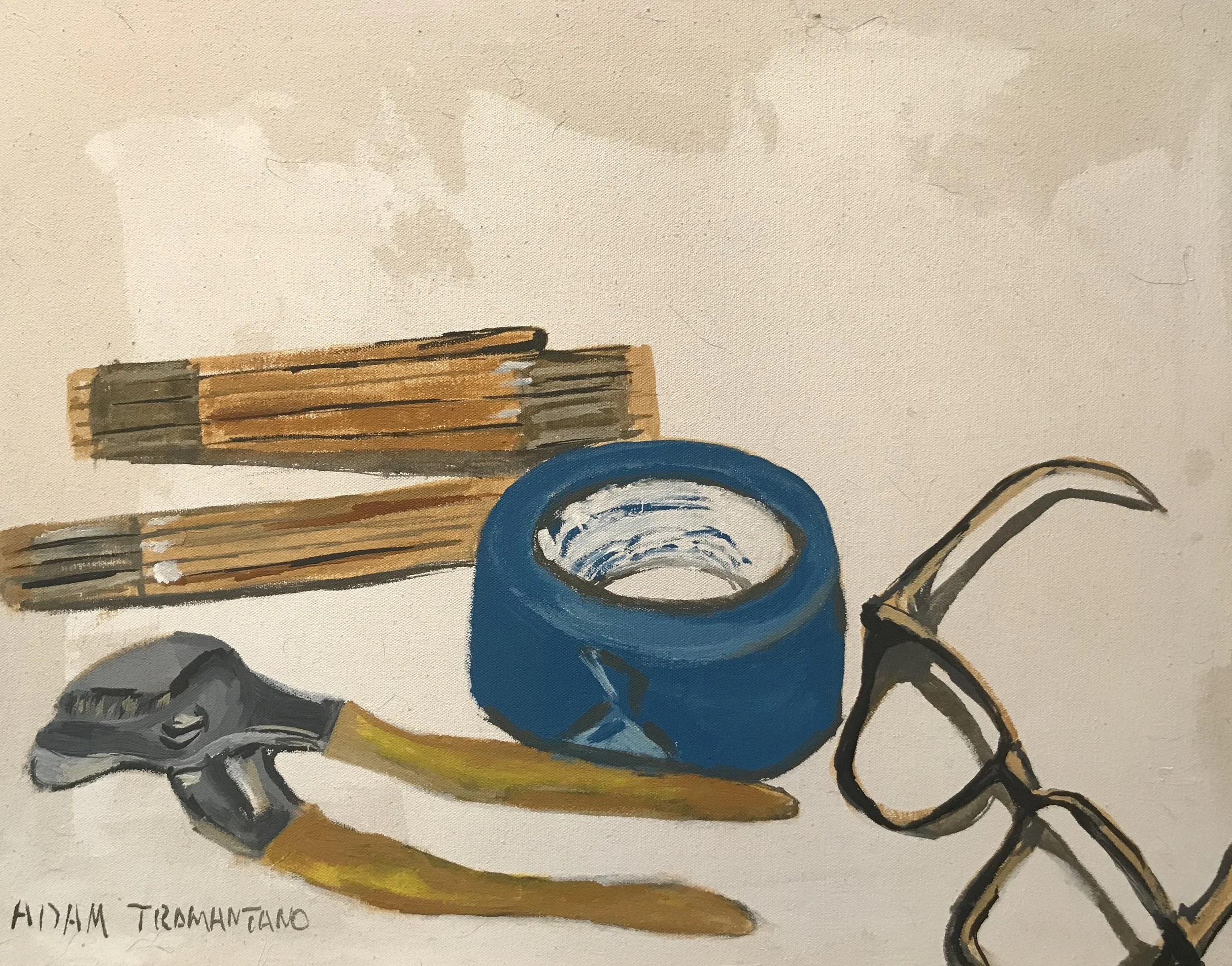 tool, ruler, tape, glasses