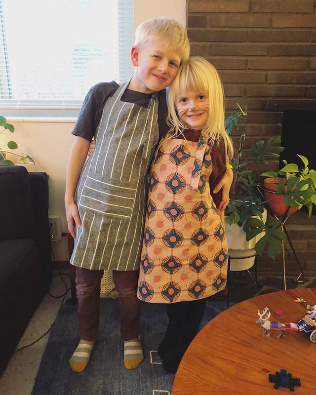 First finished project of 2020 was what I wanted to make for Christmas... I used stash fabrics and copied an apron they have already but made them reversible and with a nice sturdy pocket. Looking forward to some cooking with these two tomorrow! Fabr