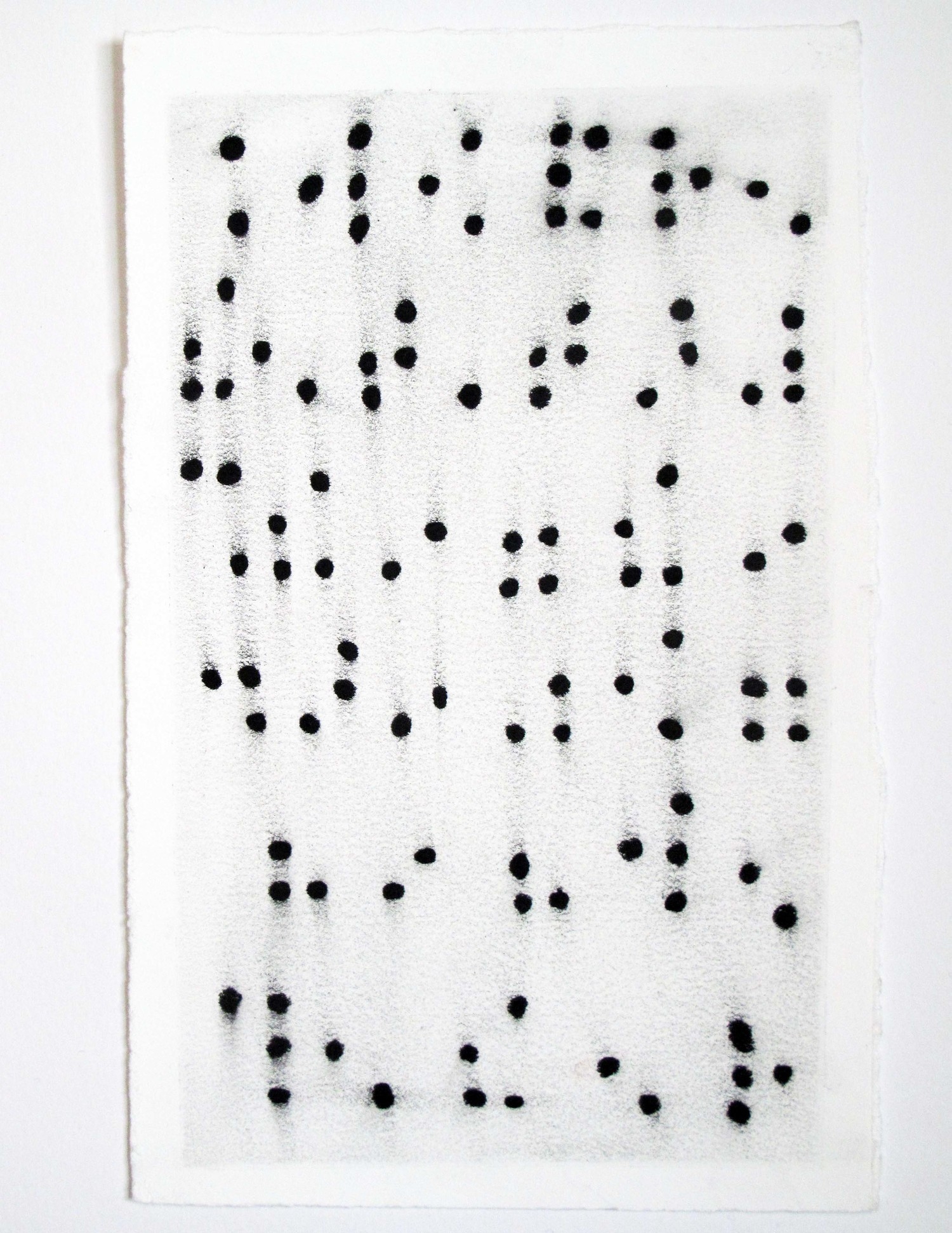 AUTHOR'S NOTE: A COLLECTION OF EIGHTEEN 6 x 8 INCH DRAWINGS. CHARCOAL ON PAPER (MORSE CODE, BRAILLE, SCRABBLE TILE SCORING HASH MARKS), 2014 