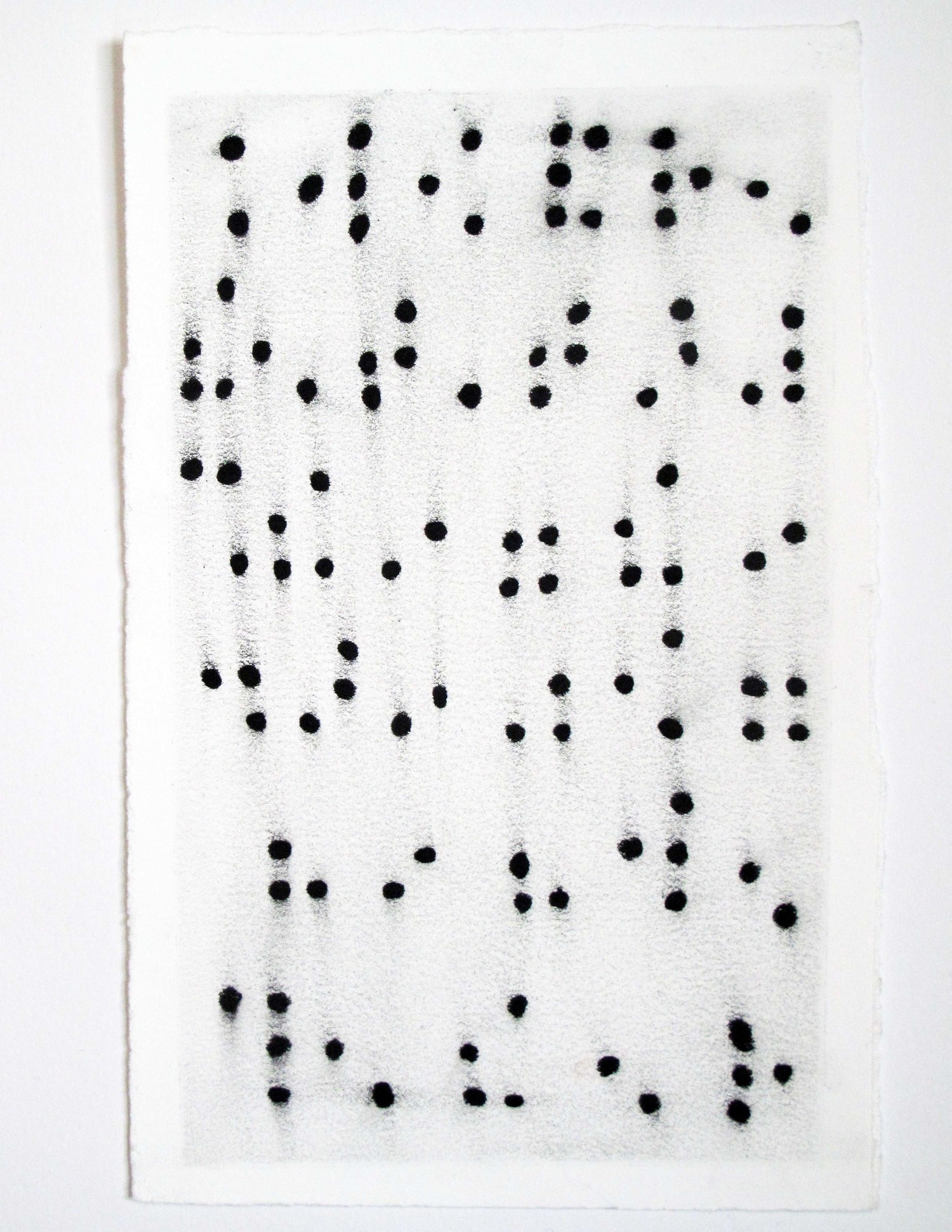 AUTHOR'S NOTE: A COLLECTION OF EIGHTEEN 6 x 8 INCH DRAWINGS. CHARCOAL ON PAPER (MORSE CODE, BRAILLE, SCRABBLE TILE SCORING HASH MARKS), 2014