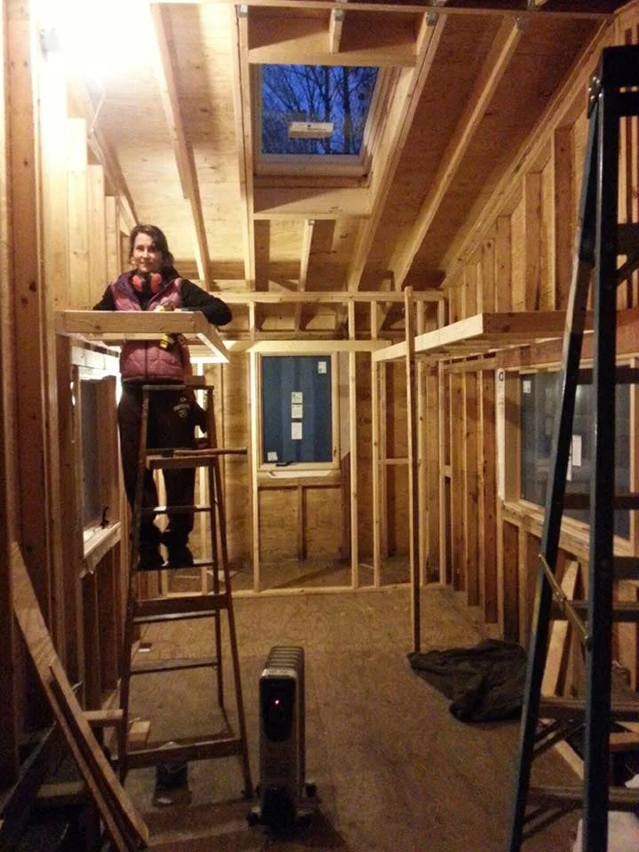 My dad and I moving to the interior - we framed the bathroom and partial loft. I wanted to finish the exterior before getting to this point, but acquiring the necessary materials has proven to be a bit of work. Plus, I'm being excessively picky. I'm allowed. It's my house, and I'm an architect. 