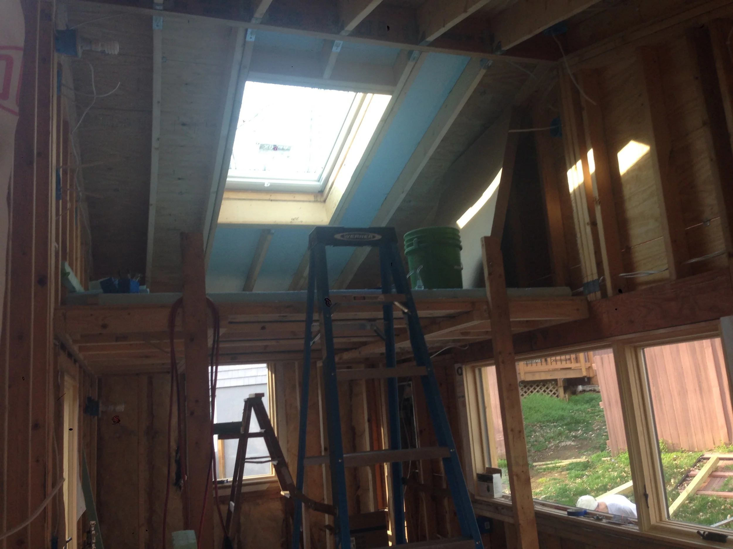 The loft is in! we turned the aisle portion framing on its side and added some steel for those extra inches. It's surprisingly comfortable in height! 