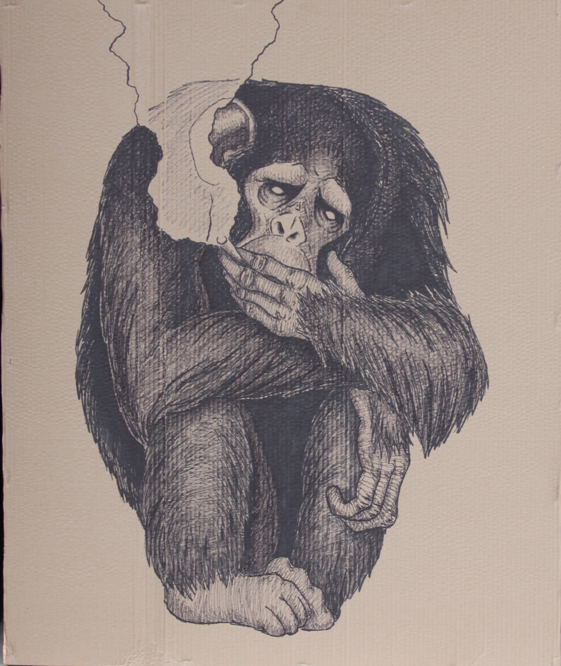   Chimpanzee with Cigarette&nbsp;   2015  Sharpie on cardboard&nbsp;  30x48 