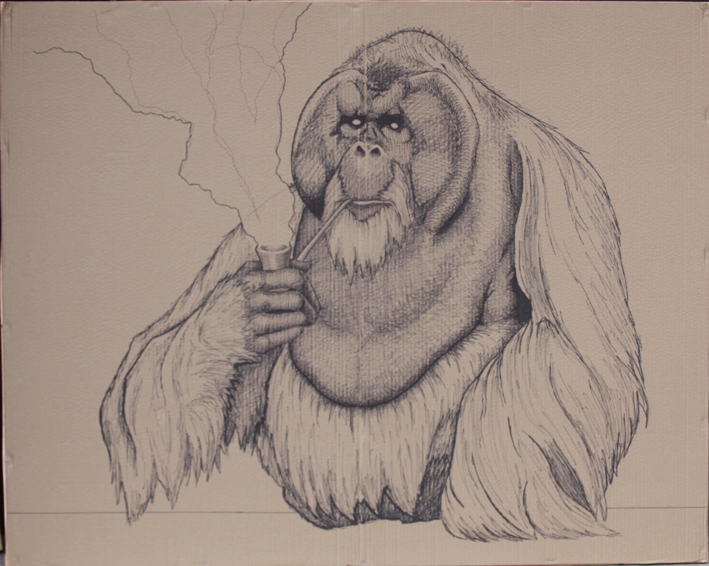   Orangutan with Pipe   2015  Sharpie on cardboard&nbsp;  60x48 
