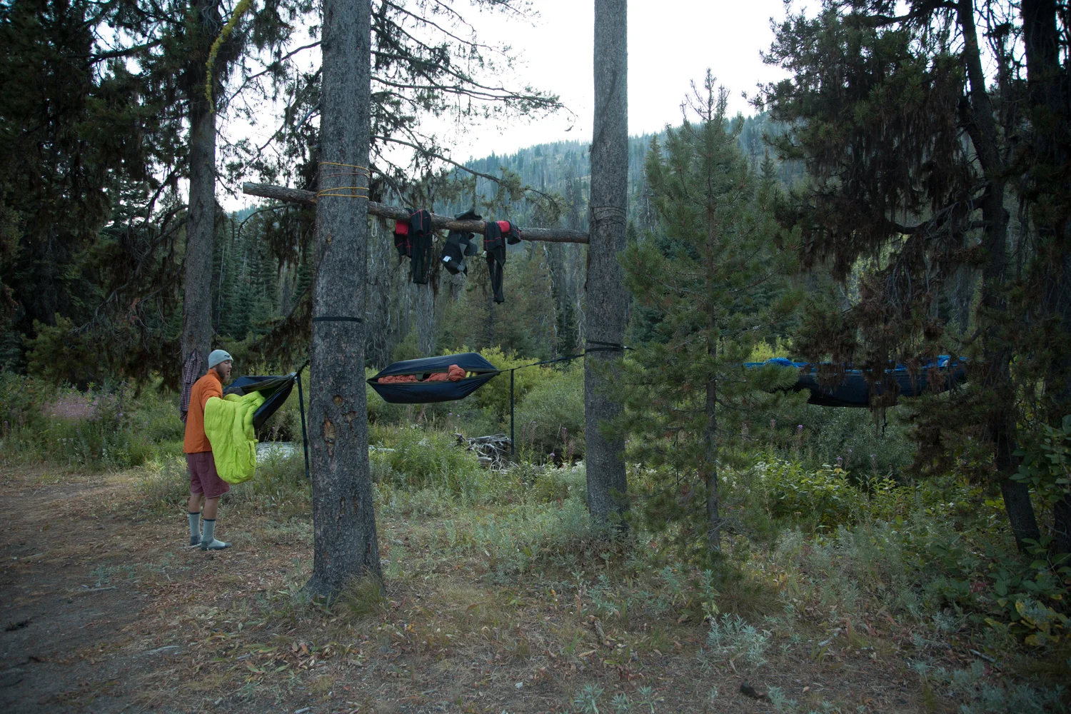 attempting to dry our chamois and set up camp