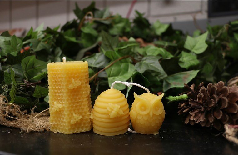 Just a little sneak peak of our beeswax candles and our wood burning projects that will be available to buy soon🕯️💛 online on our website and at our open house April 22nd 10am-2pm! 🍁